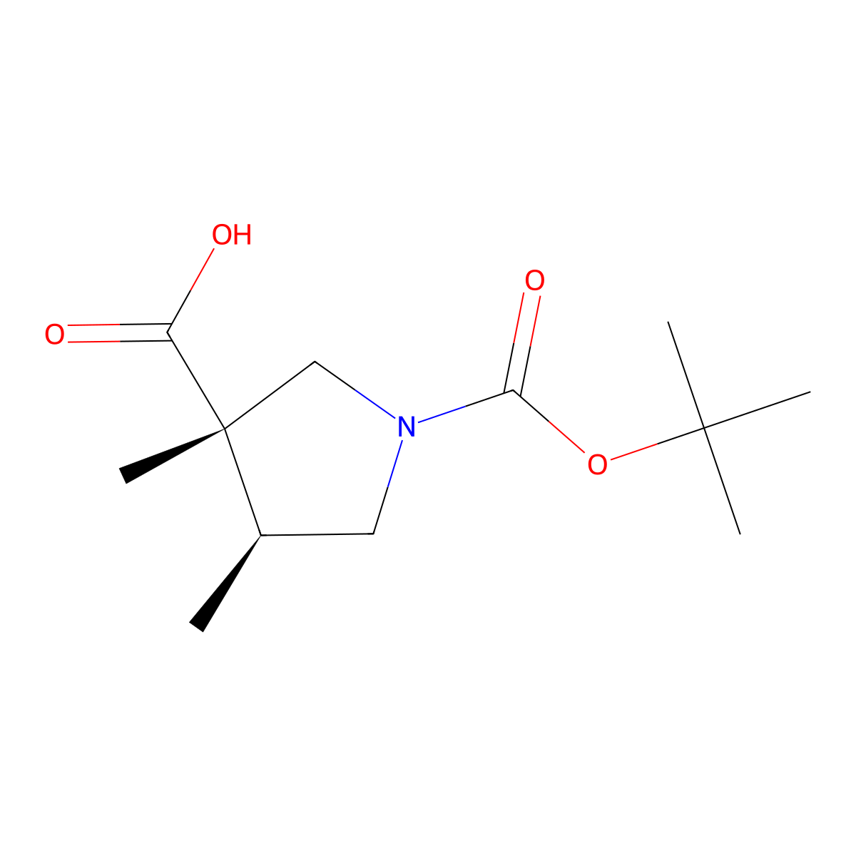 rac-(3R,4R)-1-((tert-butoxy)carbonyl)-3,4-dimethylpyrrolidine-3-carboxylic acid molecular structure, CAS 2165462-55-3