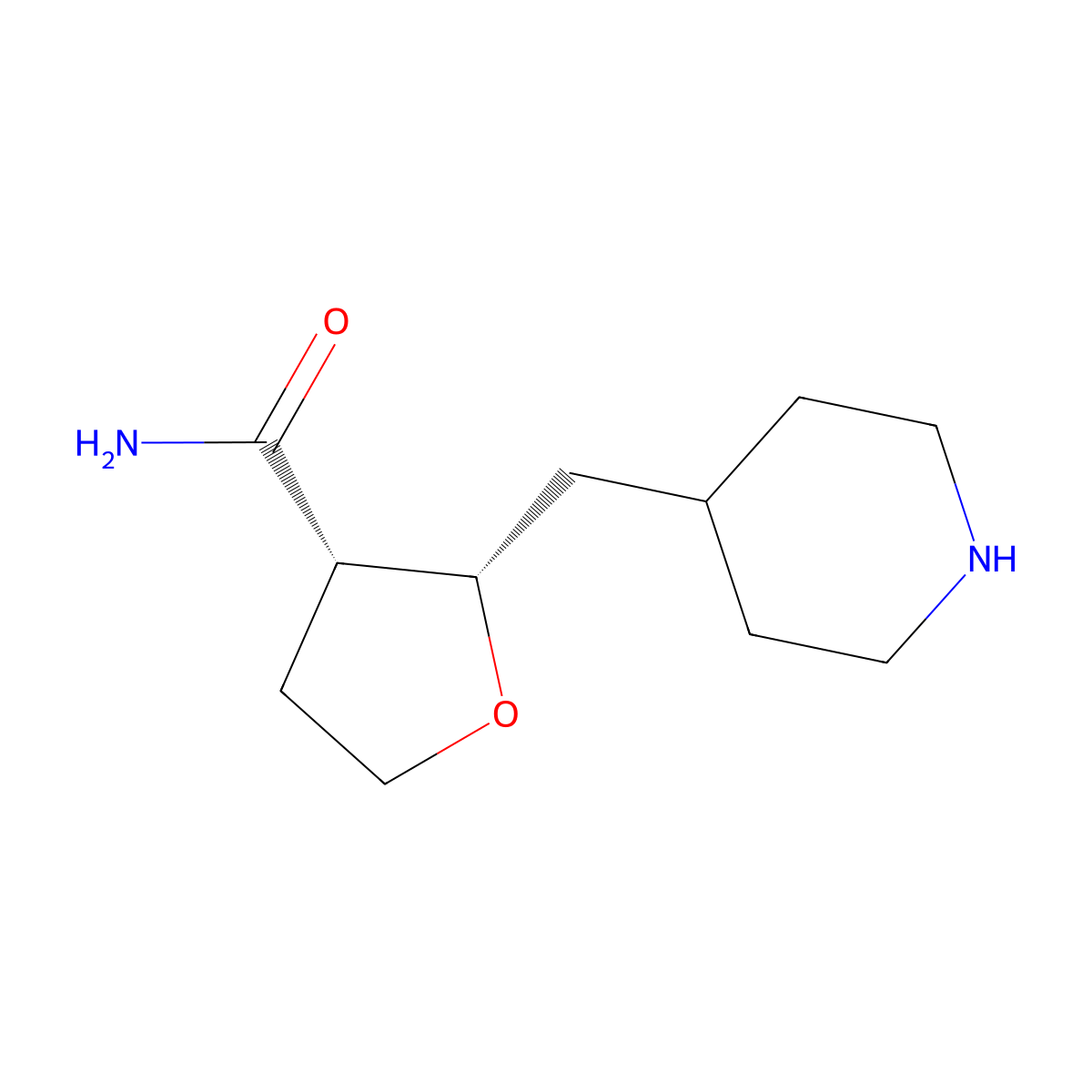rac-(2R,3R)-2-[(piperidin-4-yl)methyl]oxolane-3-carboxamide molecular structure, CAS 2165480-50-0