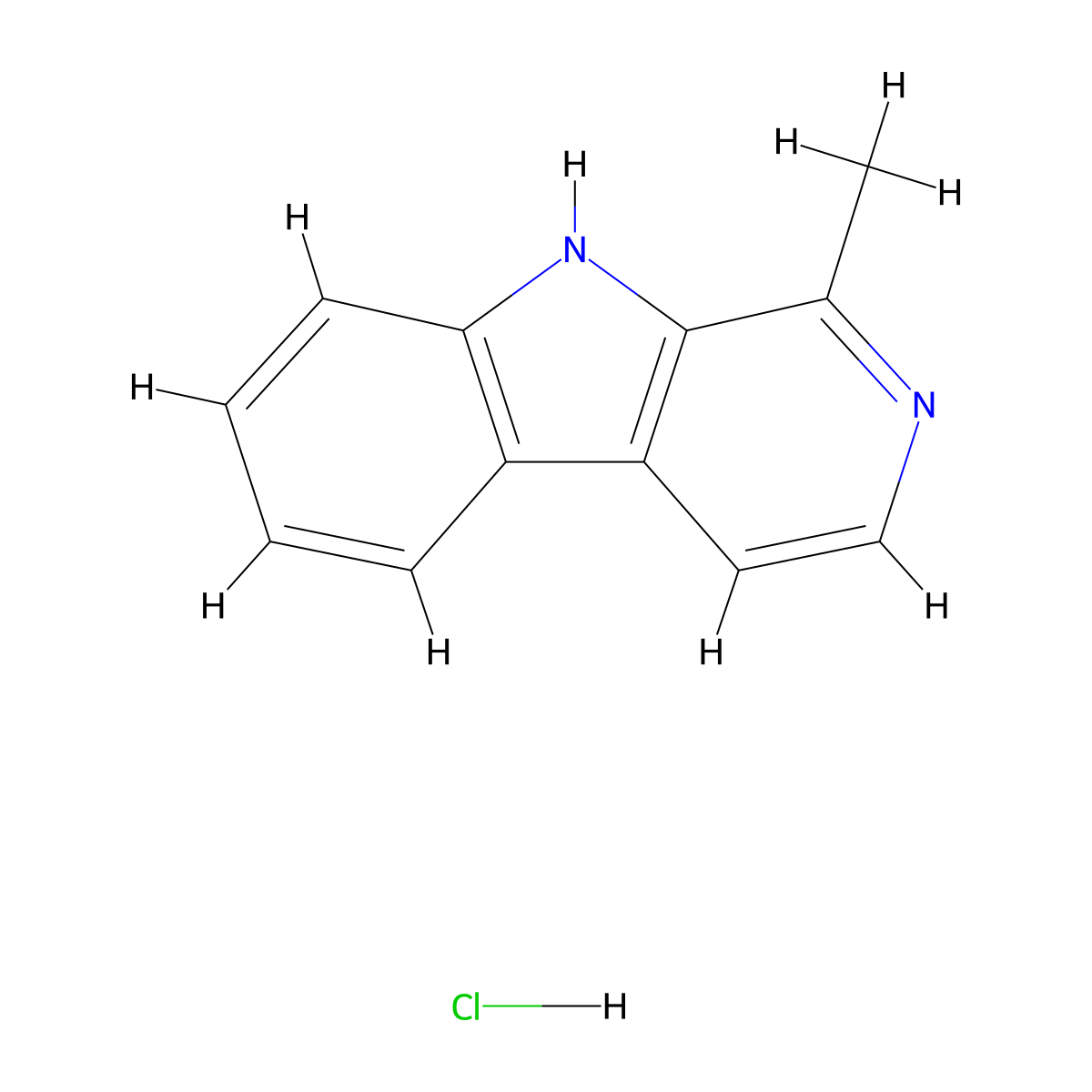 9H-Pyrido(3,4-b)indole, 1-methyl-, hydrochloride (1:1) molecular structure, CAS 21655-84-5