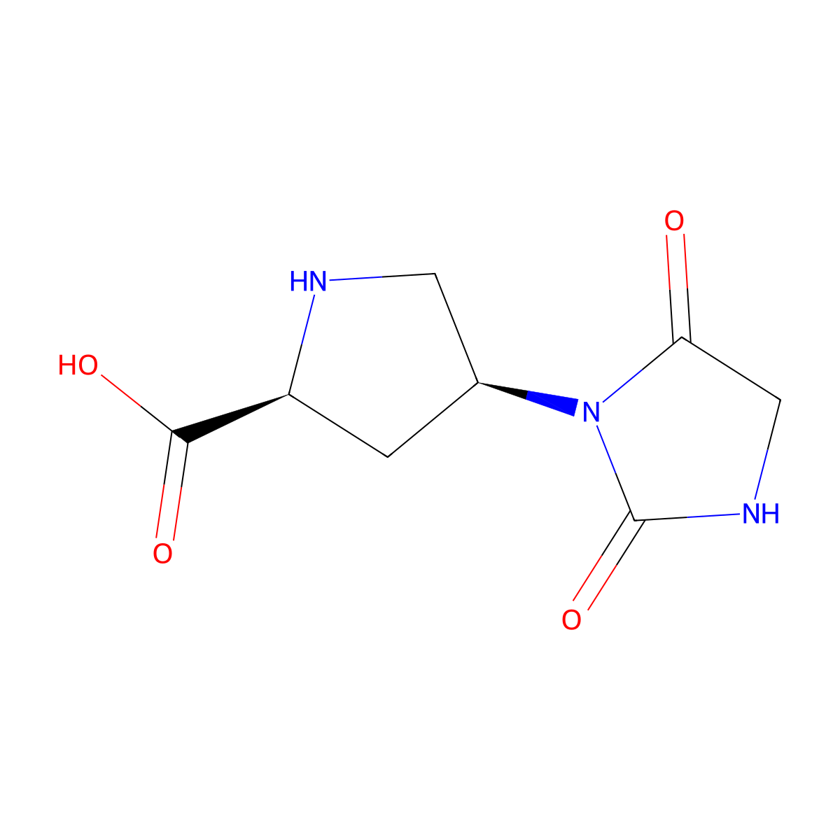 (2S,4S)-4-(2,5-dioxoimidazolidin-1-yl)pyrrolidine-2-carboxylic acid molecular structure, CAS 2165502-20-3