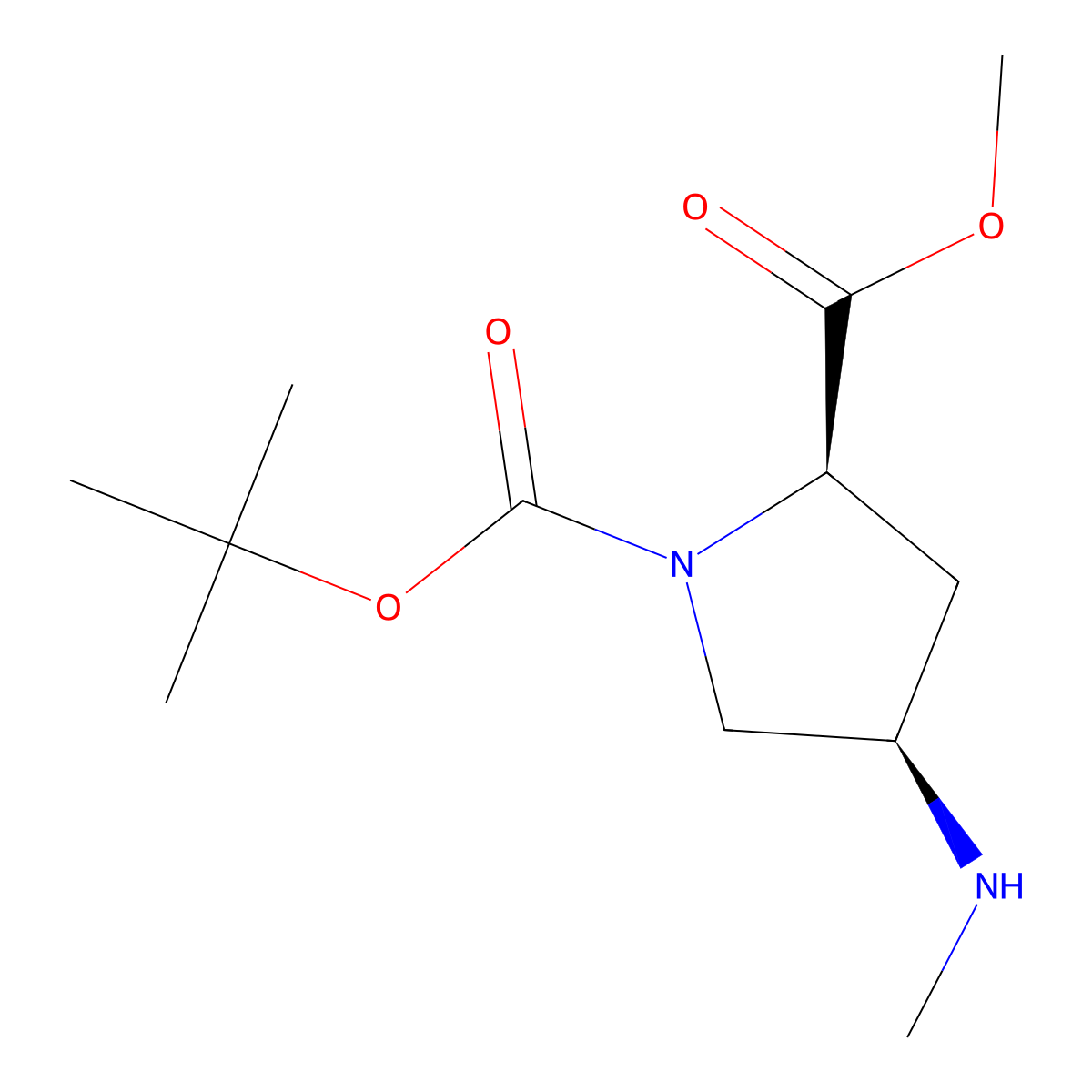 1-(tert-Butyl) 2-methyl (2R,4R)-4-(methylamino)pyrrolidine-1,2-dicarboxylate molecular structure, CAS 2165540-04-3