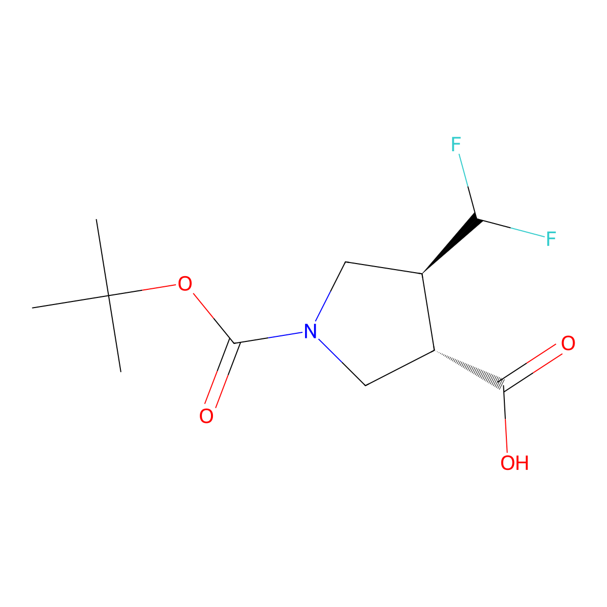 Rel-(3S,4S)-1-(tert-butoxycarbonyl)-4-(difluoromethyl)pyrrolidine-3-carboxylic acid molecular structure, CAS 2165546-85-8