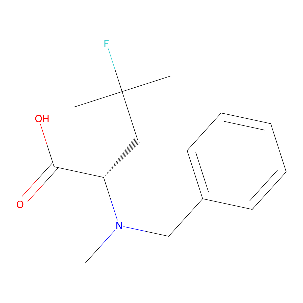 (S)-2-(benzyl(methyl)amino)-4-fluoro-4-methylpentanoic acid molecular structure, CAS 2165598-22-9