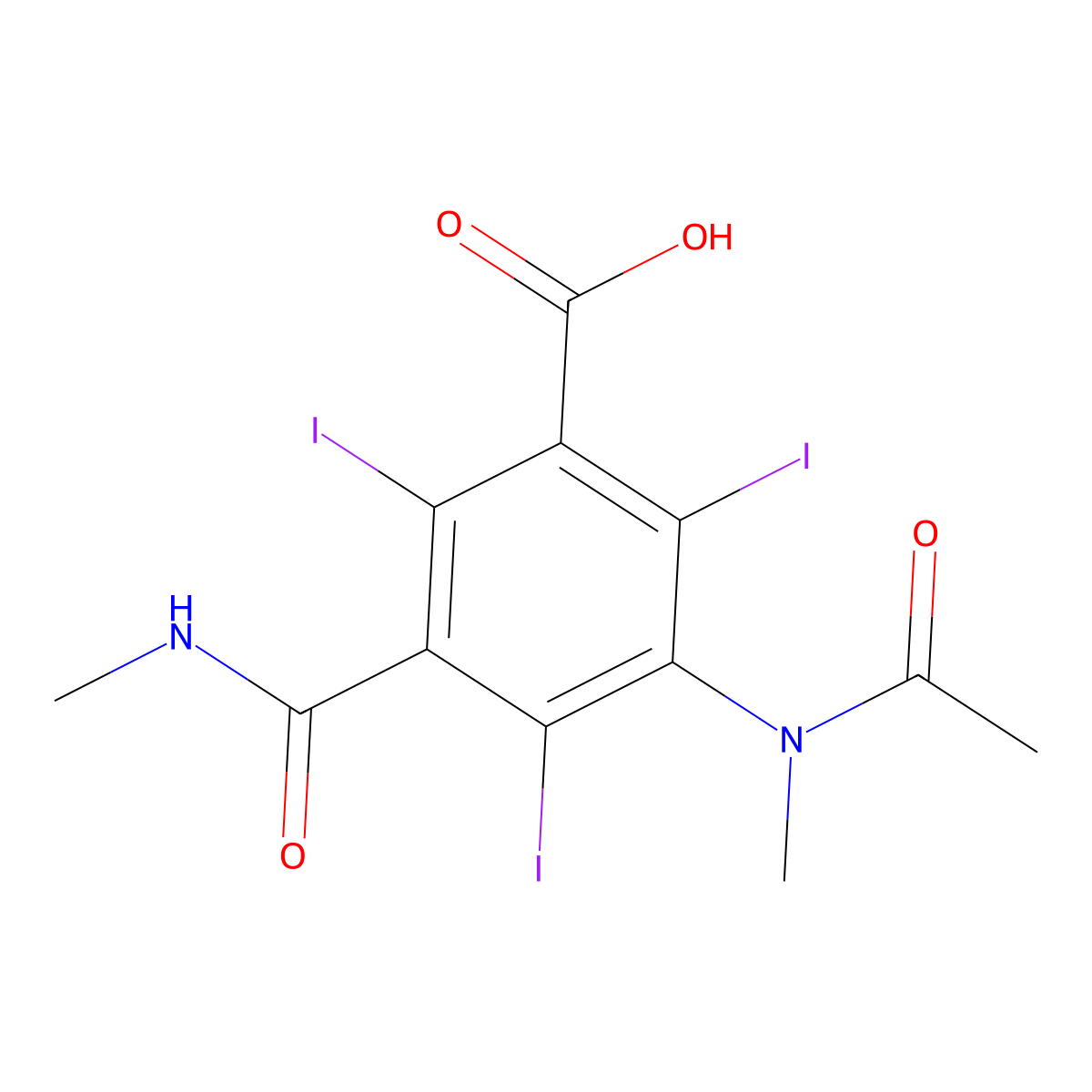 3-(Acetylmethylamino)-2,4,6-triiodo-5-[(methylamino)carbonyl]benzoic acid molecular structure, CAS 21656-26-8