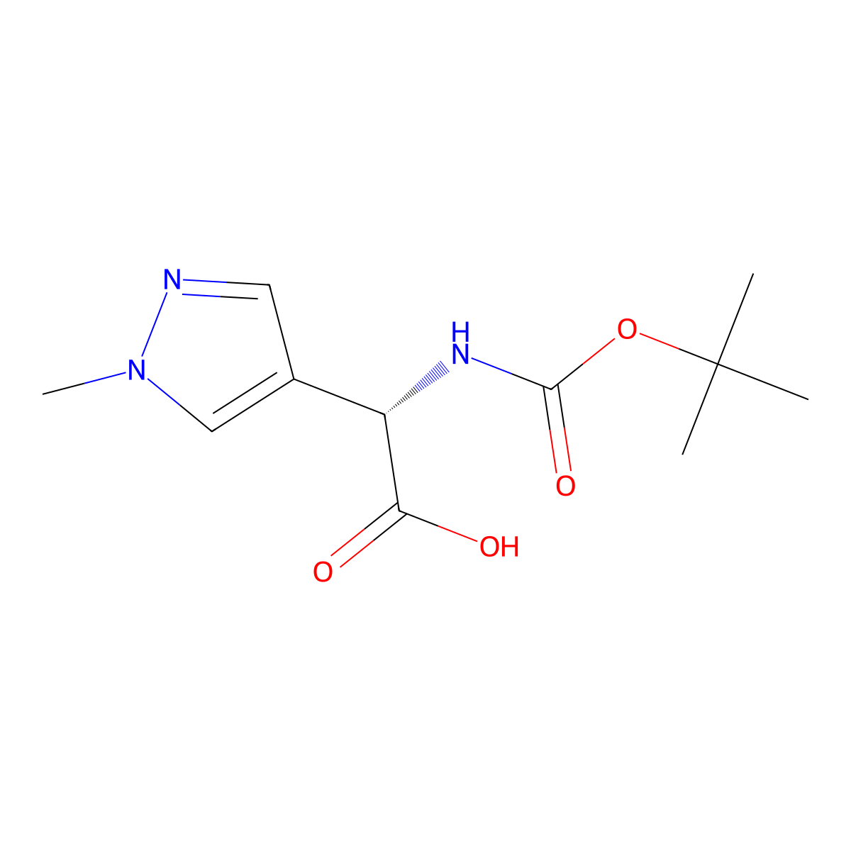 (2S)-2-(tert-butoxycarbonylamino)-2-(1-methylpyrazol-4-yl)acetic acid molecular structure, CAS 2165612-79-1