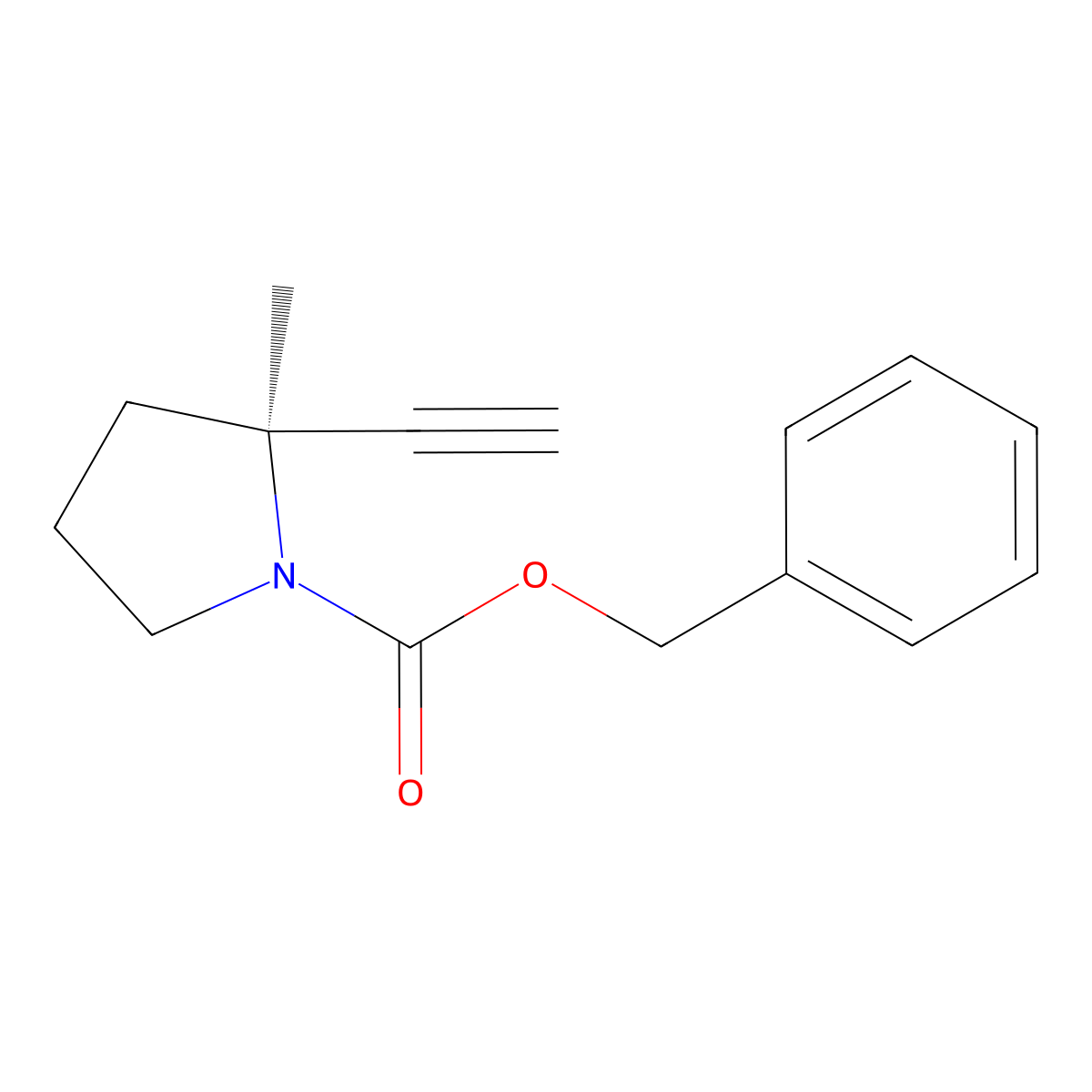 benzyl (S)-2-ethynyl-2-methylpyrrolidine-1-carboxylate molecular structure, CAS 2165625-15-8