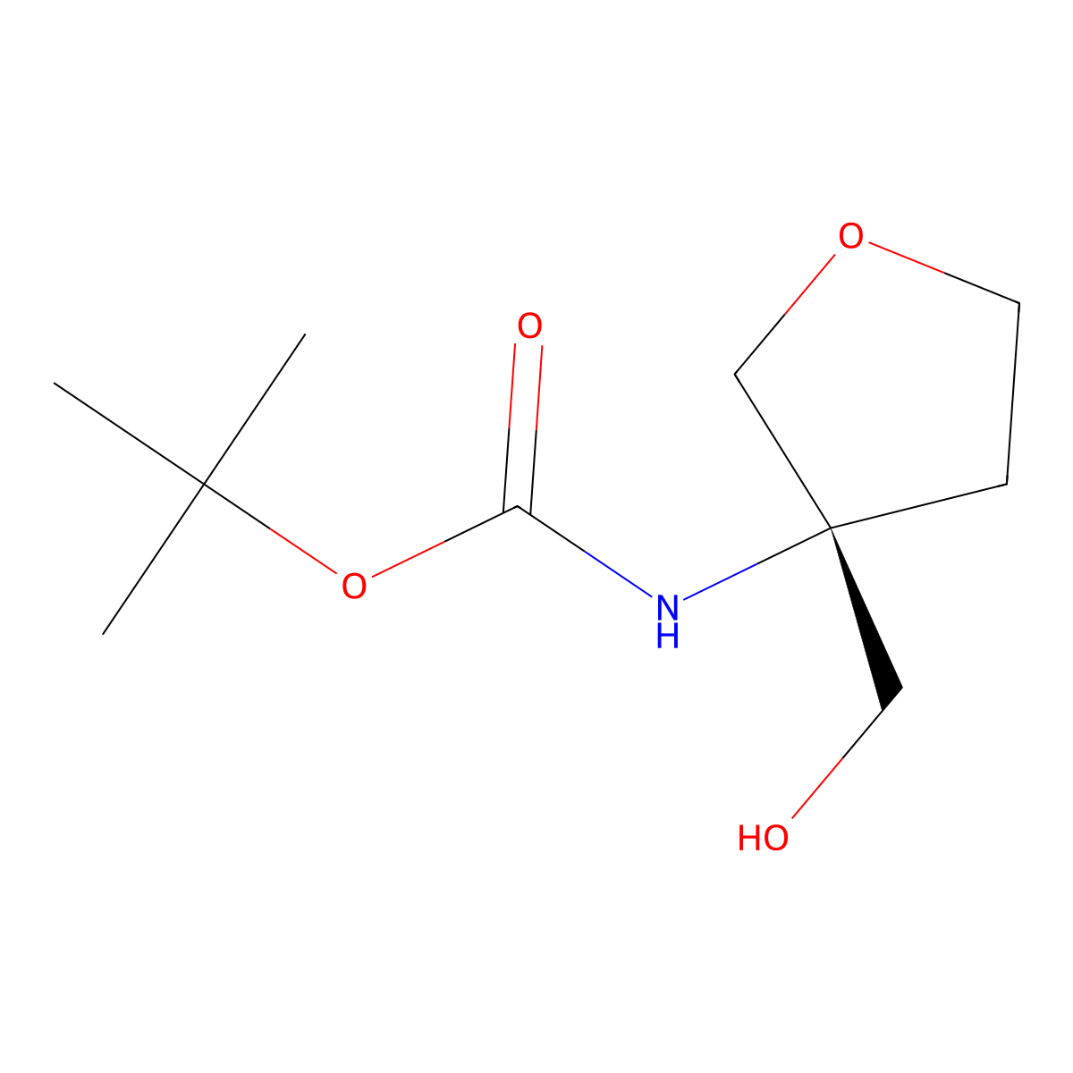 tert-Butyl N-[(3R)-3-(hydroxymethyl)oxolan-3-yl]carbamate molecular structure, CAS 2165659-85-6