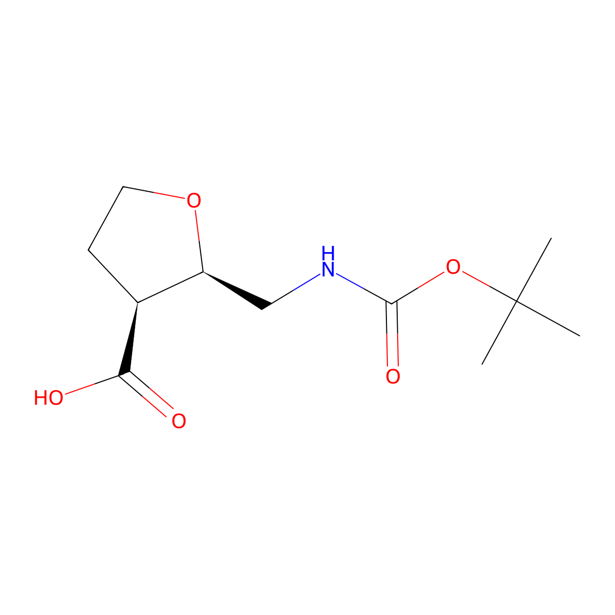 (2R,3S)-2-[[(2-methylpropan-2-yl)oxycarbonylamino]methyl]oxolane-3-carboxylic acid molecular structure, CAS 2165669-57-6