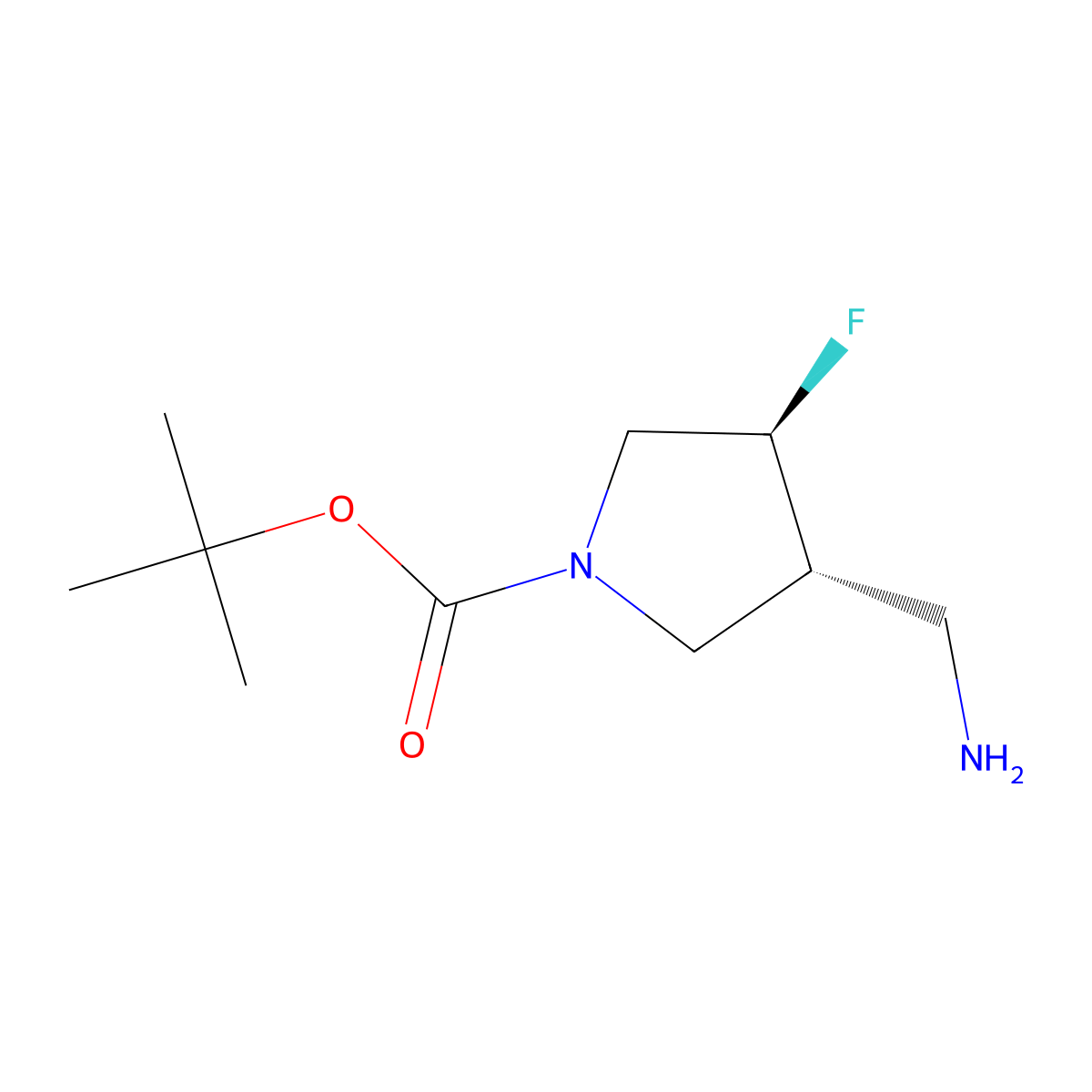 tert-Butyl (3R,4S)-3-(aminomethyl)-4-fluoropyrrolidine-1-carboxylate molecular structure, CAS 2165671-41-8