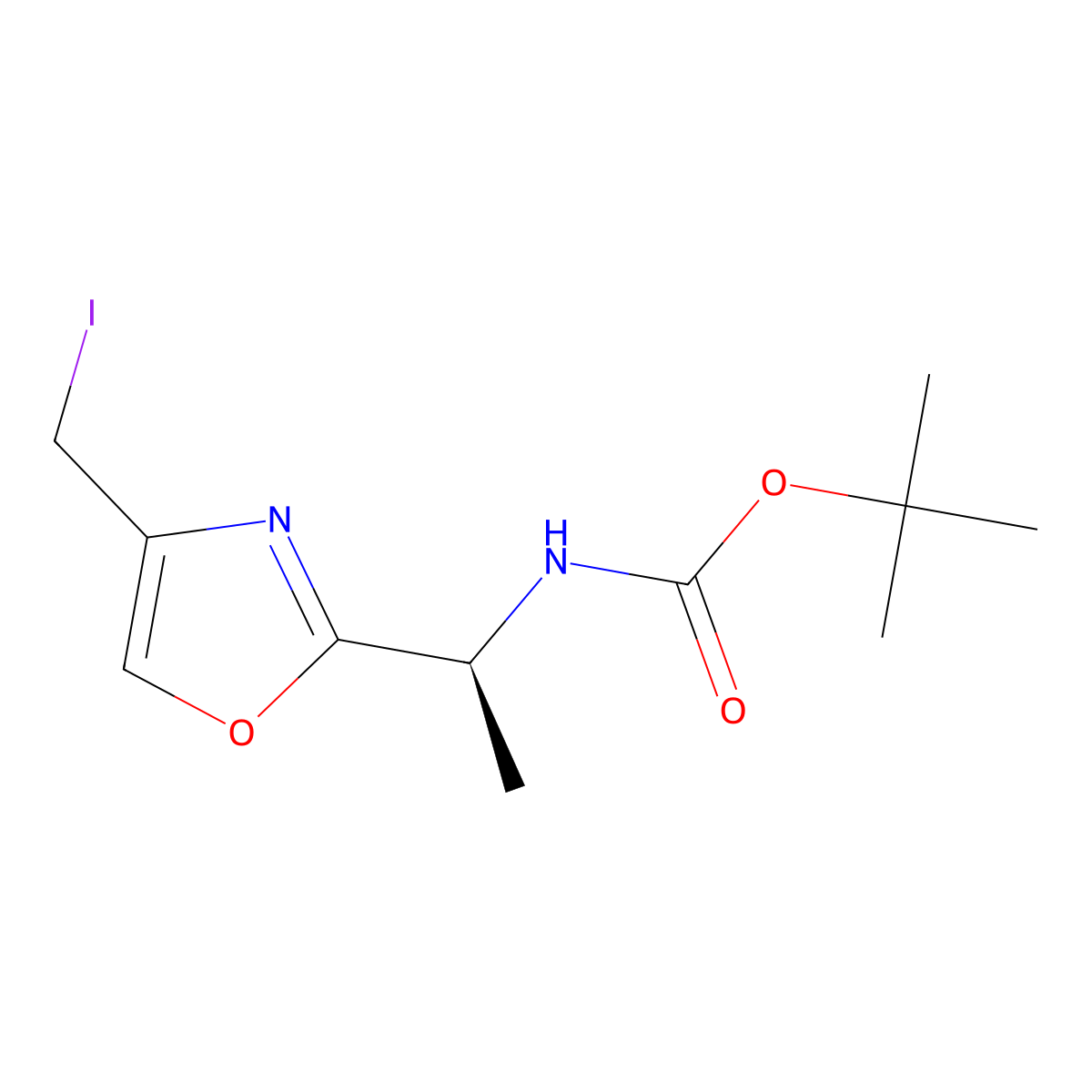 tert-butyl N-[(1S)-1-[4-(iodomethyl)-1,3-oxazol-2-yl]ethyl]carbamate molecular structure, CAS 2165712-70-7