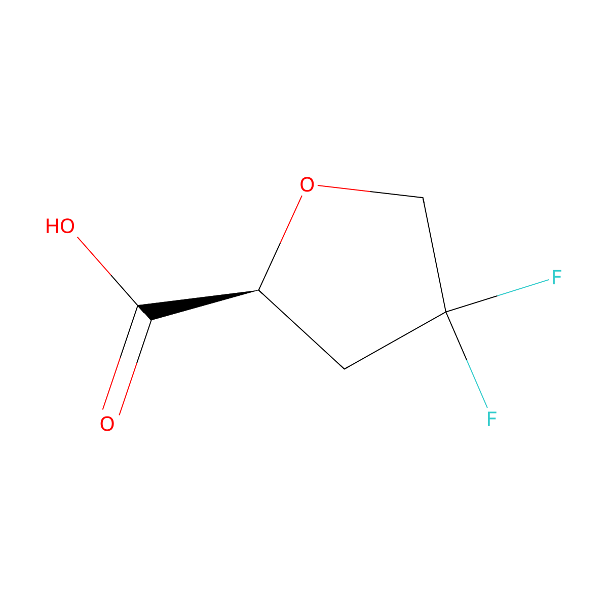 (2S)-4,4-difluorooxolane-2-carboxylic acid molecular structure, CAS 2165729-43-9