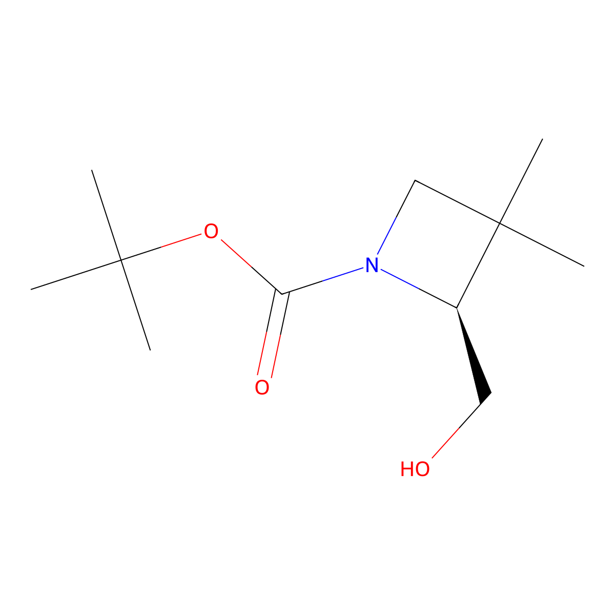 tert-butyl (2S)-2-(hydroxymethyl)-3,3-dimethylazetidine-1-carboxylate molecular structure, CAS 2165737-81-3