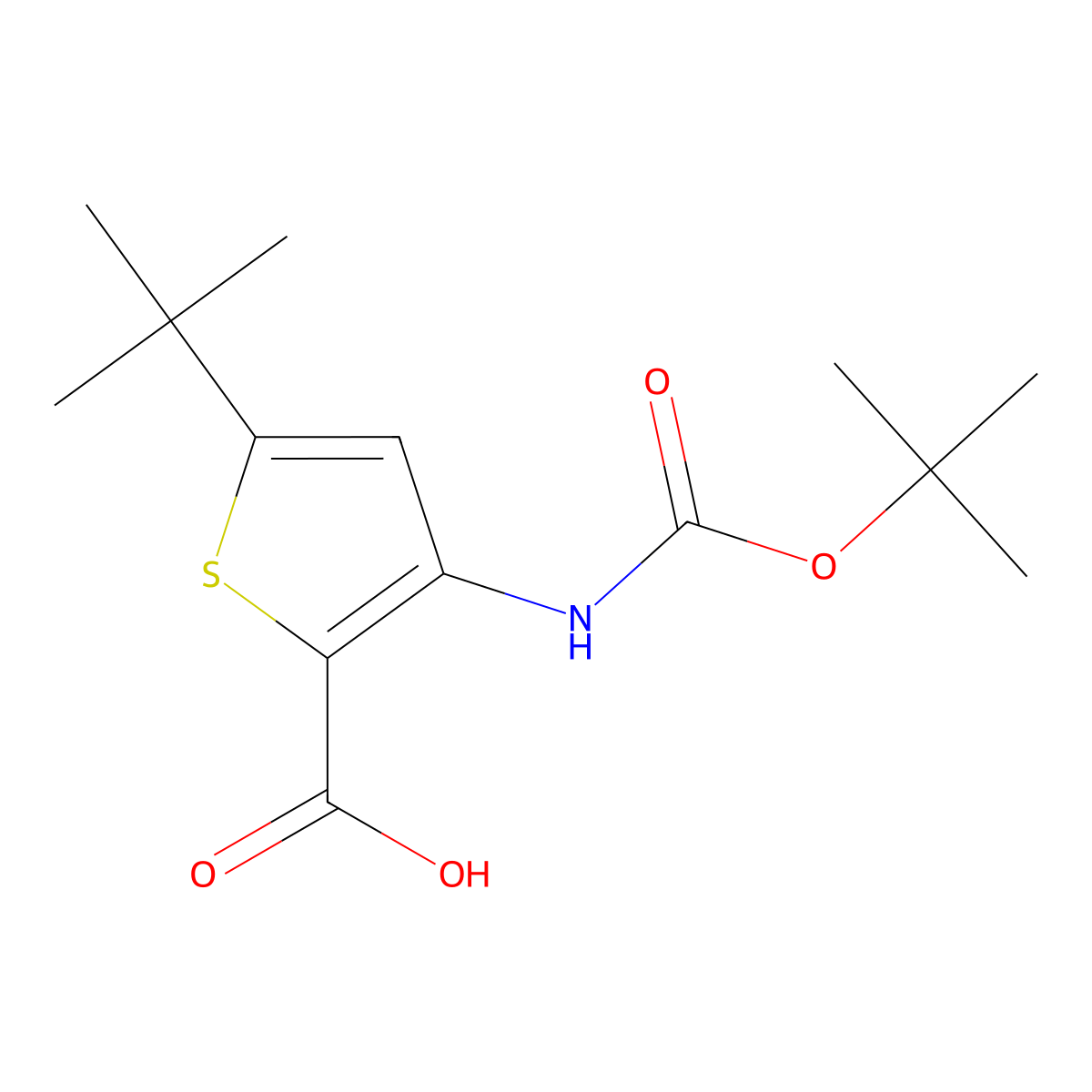 3-Tert-butoxycarbonylamino-5-tert-butylthiophene-2-carboxylic acid molecular structure, CAS 216574-47-9