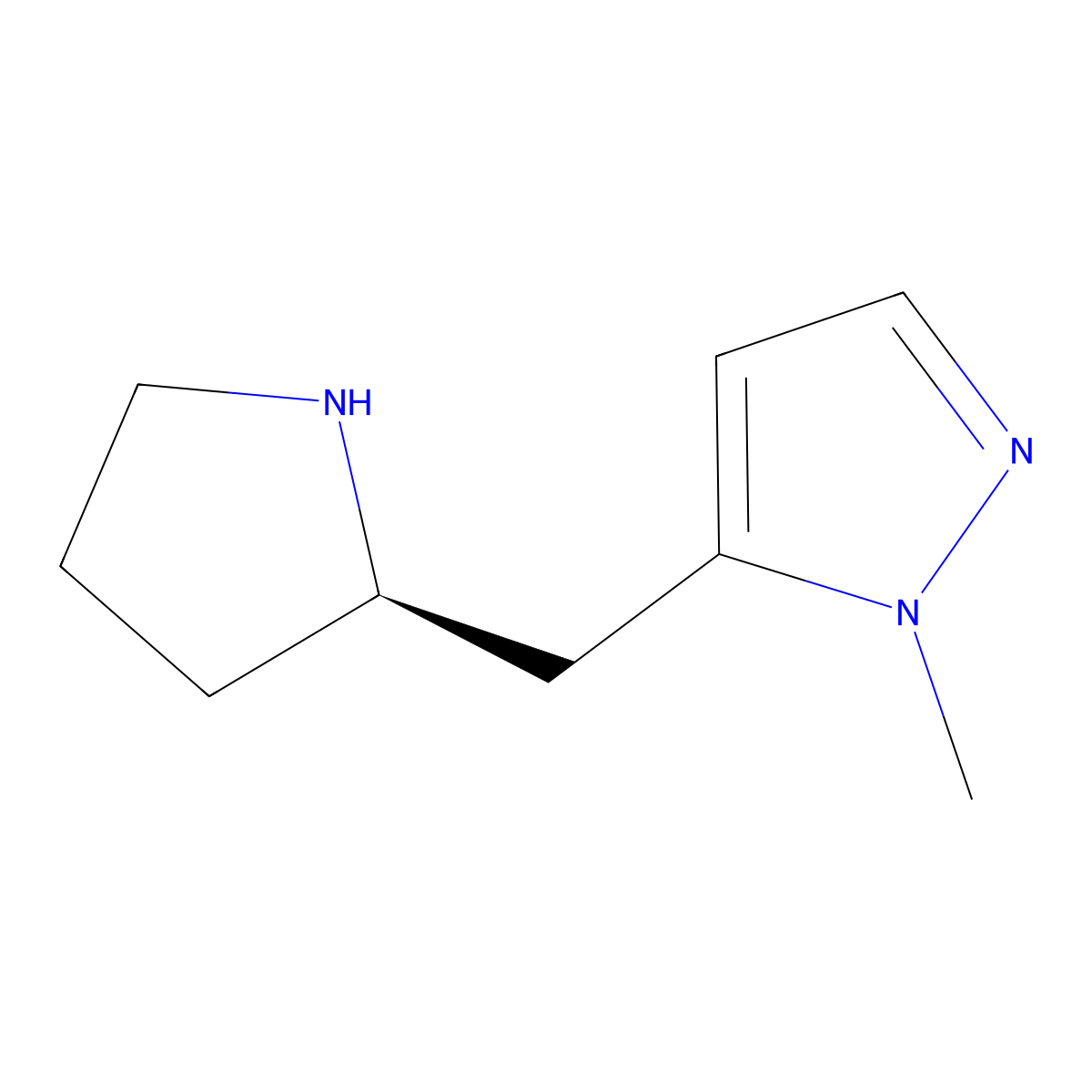 1-methyl-5-{[(2R)-pyrrolidin-2-yl]methyl}-1H-pyrazole molecular structure, CAS 2165740-80-5