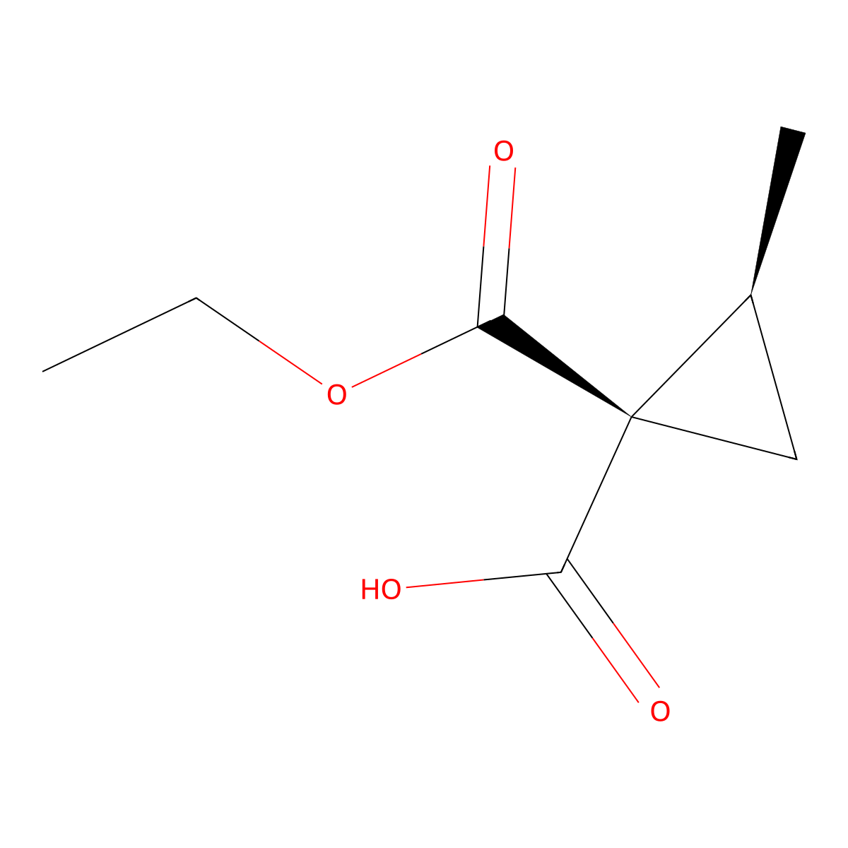 rac-(1R,2S)-1-(ethoxycarbonyl)-2-methylcyclopropane-1-carboxylic acid, trans molecular structure, CAS 2165744-75-0