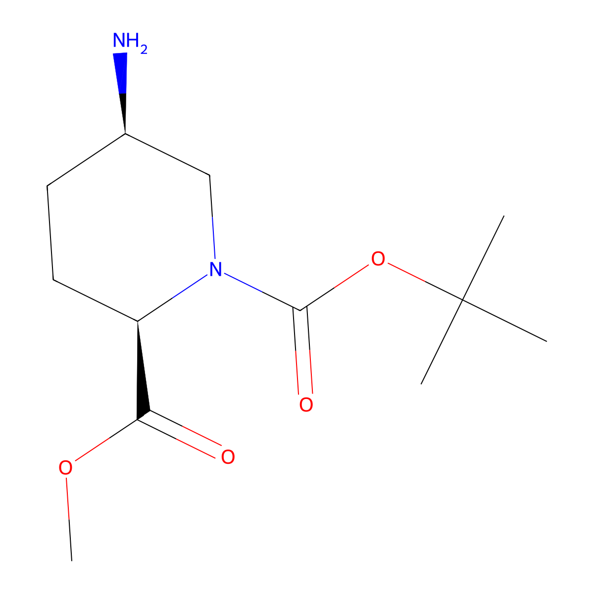 1-(tert-Butyl) 2-methyl (2R,5R)-5-aminopiperidine-1,2-dicarboxylate molecular structure, CAS 2165750-91-2