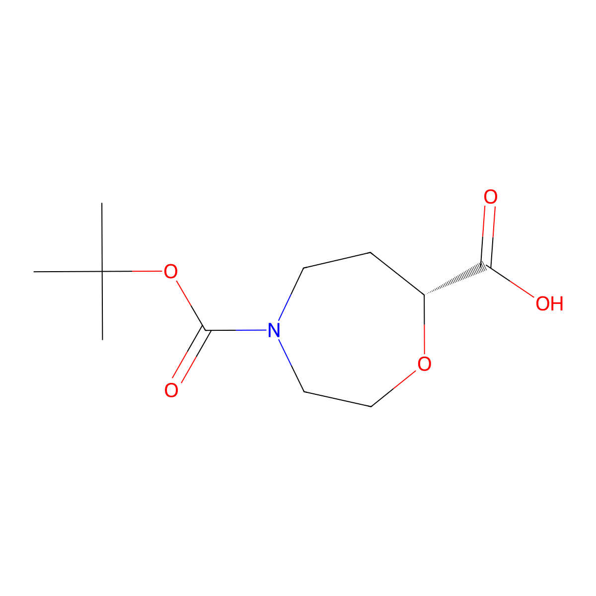 (R)-4-(tert-butoxycarbonyl)-1,4-oxazepane-7-carboxylic acid molecular structure, CAS 2165774-40-1