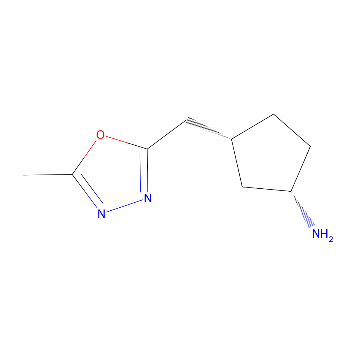 (1S,3R)-3-[(5-Methyl-1,3,4-oxadiazol-2-yl)methyl]cyclopentan-1-amine molecular structure, CAS 2165781-74-6