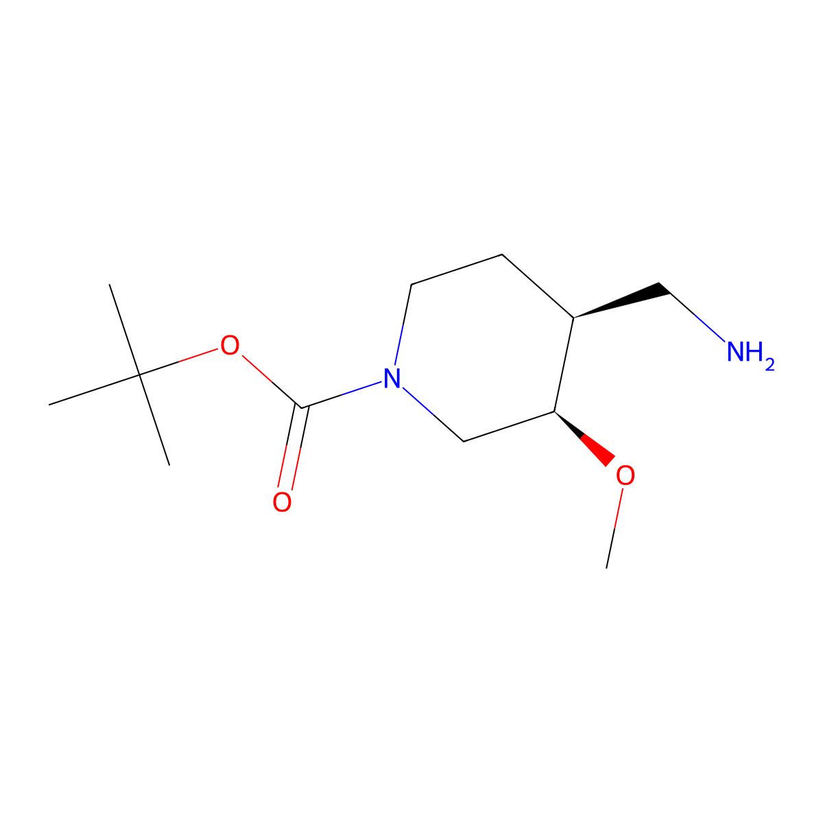 tert-Butyl (3R,4S)-4-(aminomethyl)-3-methoxypiperidine-1-carboxylate molecular structure, CAS 2165783-58-2