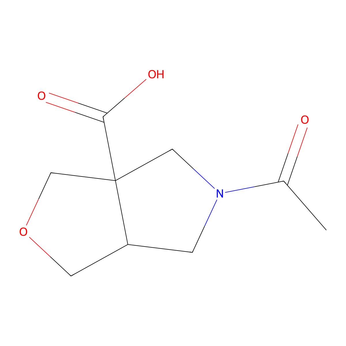 rac-(3aR,6aR)-5-acetyl-hexahydro-1H-furo[3,4-c]pyrrole-3a-carboxylic acid molecular structure, CAS 2165802-01-5