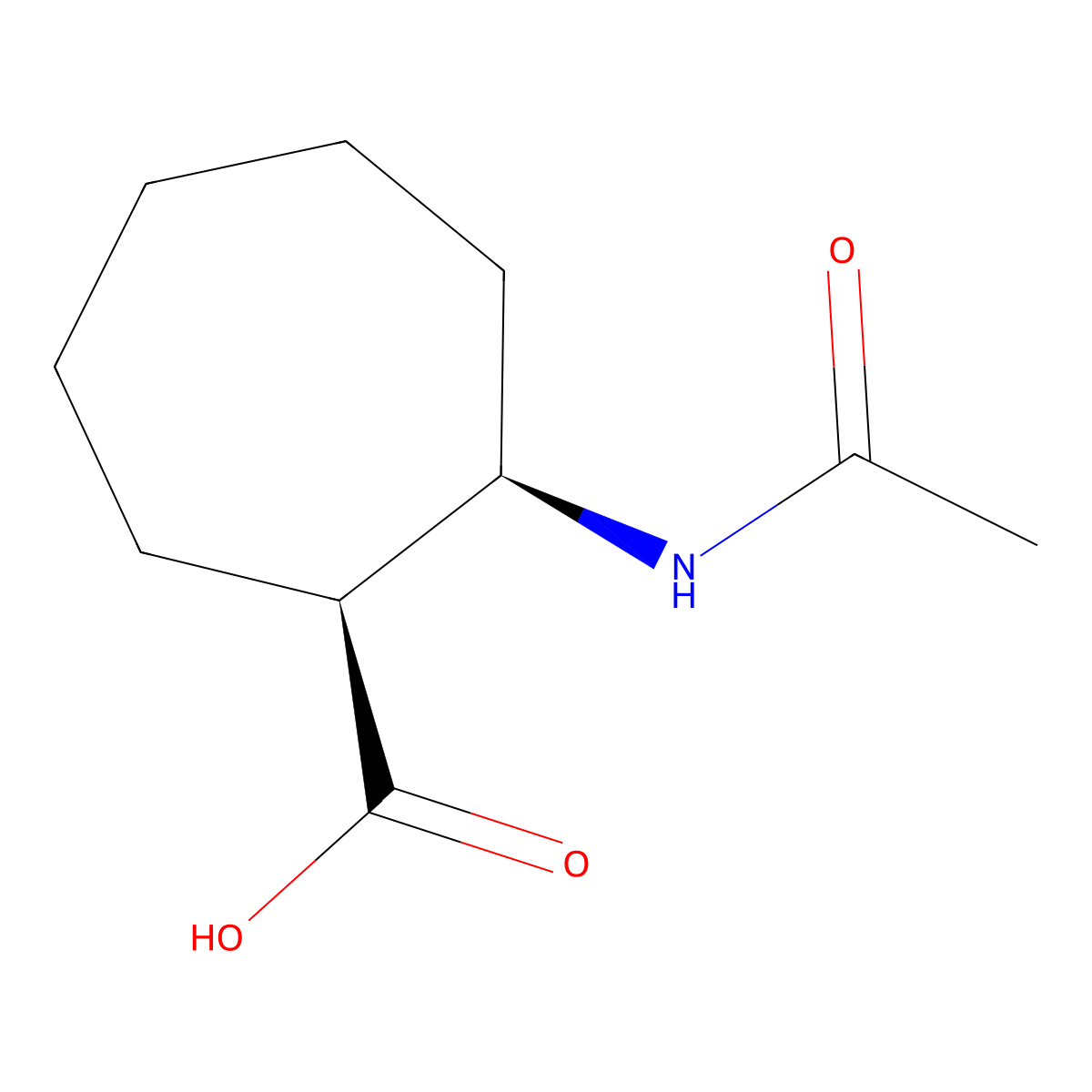 rac-(1R,2S)-2-acetamidocycloheptane-1-carboxylic acid molecular structure, CAS 2165840-50-4