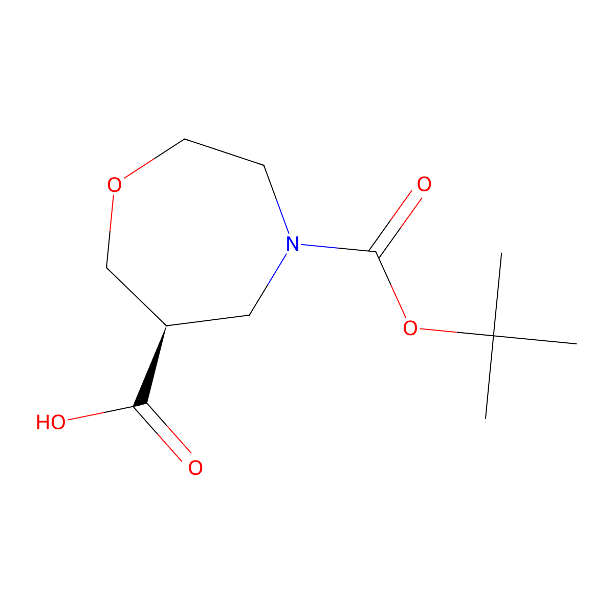 (6R)-4-tert-butoxycarbonyl-1,4-oxazepane-6-carboxylic acid molecular structure, CAS 2165855-43-4