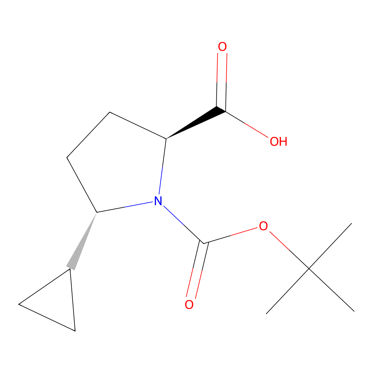 (2S,5S)-5-cyclopropyl-1-[(2-methylpropan-2-yl)oxycarbonyl]pyrrolidine-2-carboxylic acid molecular structure, CAS 2165873-98-1