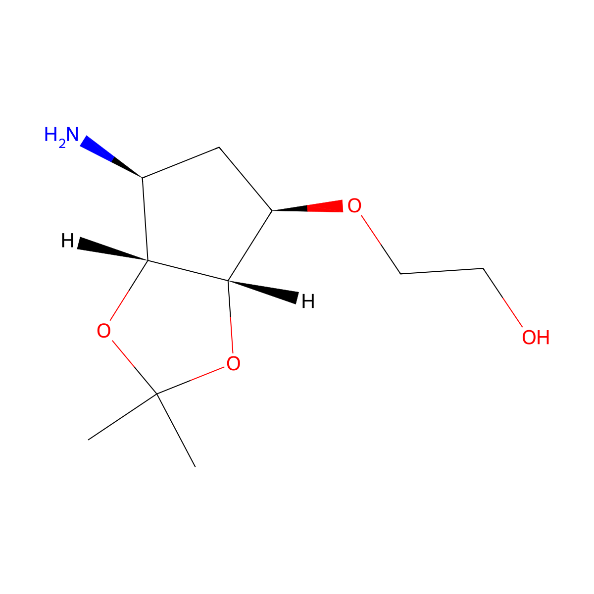 2-(((3AS,4R,6S,6AR)-6-Amino-2,2-dimethyltetrahydro-4H-cyclopenta[D][1,3]dioxol-4-YL)oxy)ethan-1-OL molecular structure, CAS 2165881-71-8