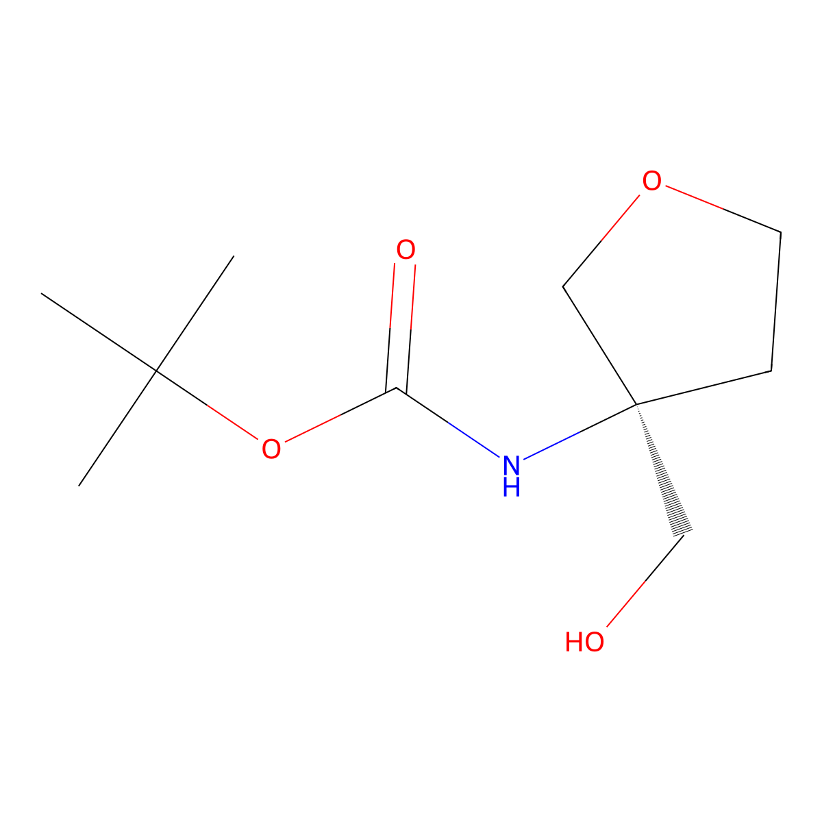 tert-Butyl N-[(3S)-3-(hydroxymethyl)oxolan-3-yl]carbamate molecular structure, CAS 2165882-22-2
