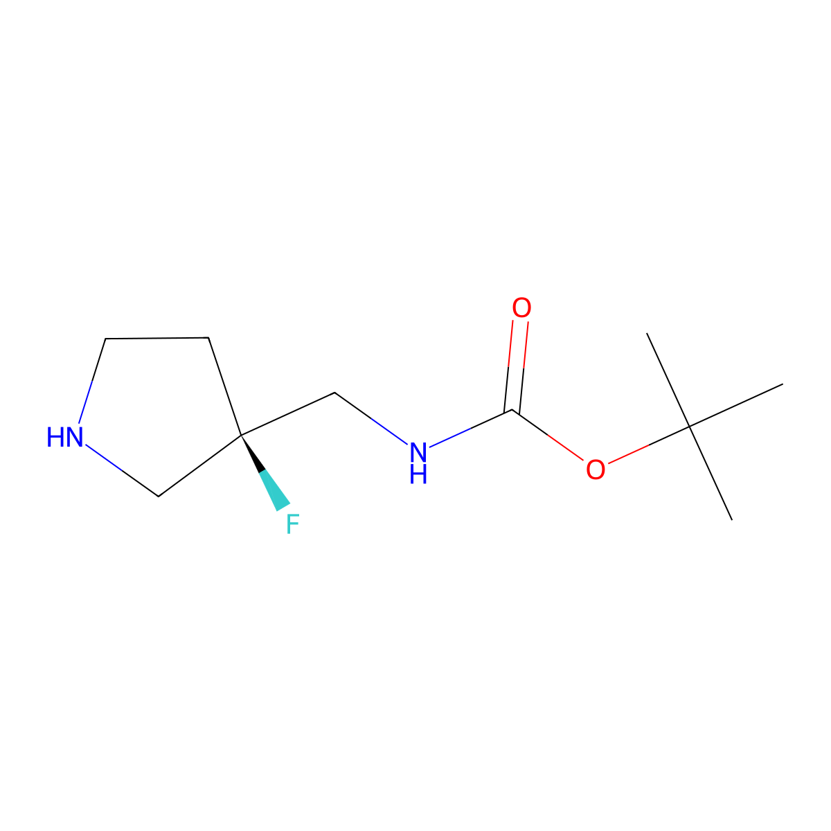 tert-Butyl N-{[(3R)-3-fluoropyrrolidin-3-yl]methyl}carbamate molecular structure, CAS 2165900-52-5