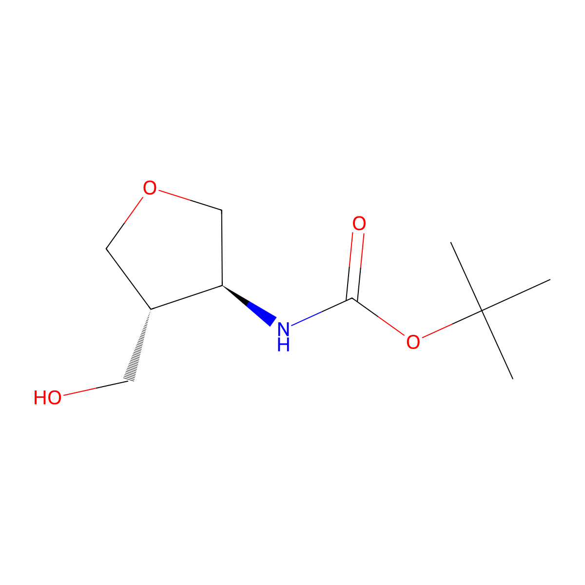 tert-butyl N-[(3S,4R)-4-(hydroxymethyl)tetrahydrofuran-3-yl]carbamate molecular structure, CAS 2165918-24-9
