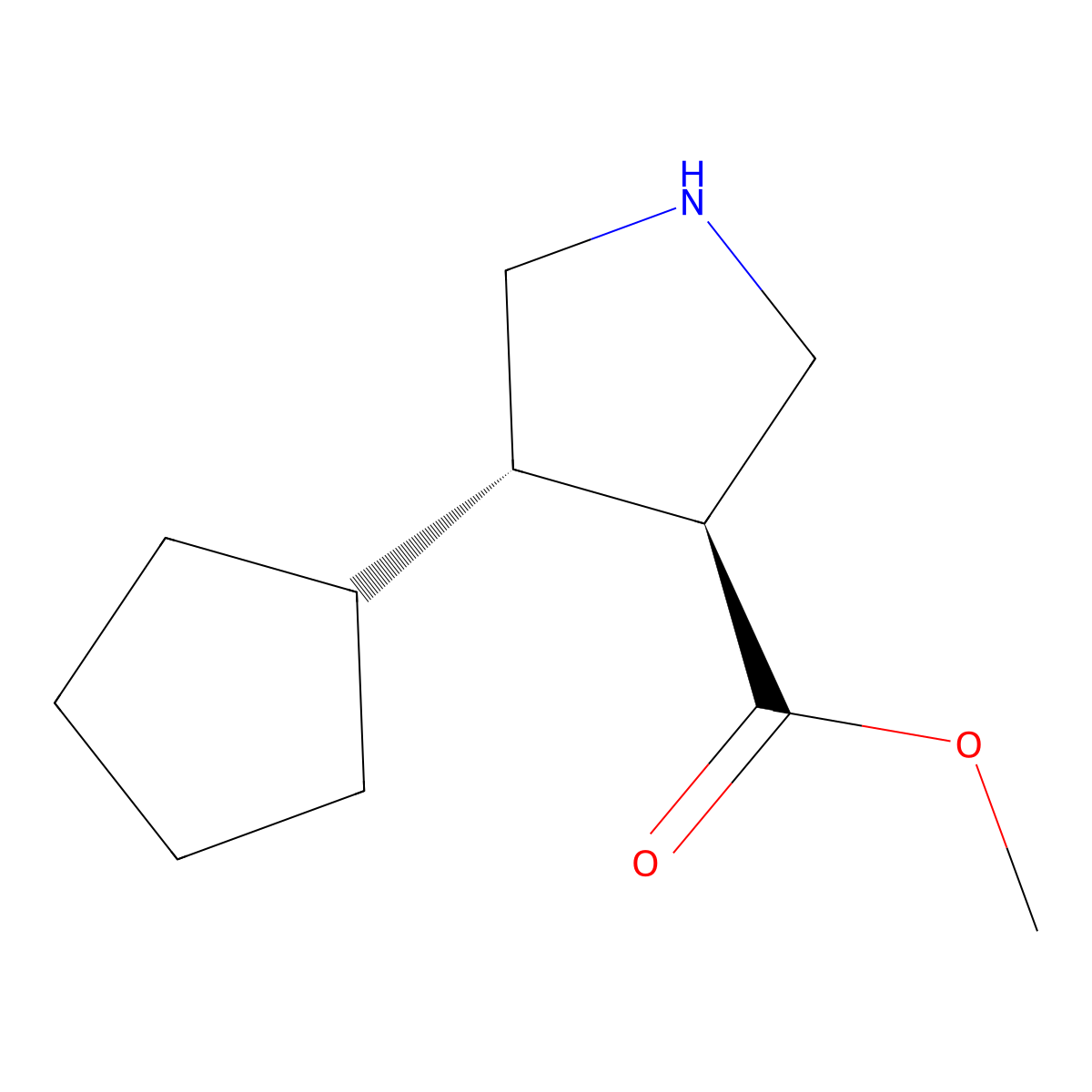 rac-methyl (3R,4R)-4-cyclopentylpyrrolidine-3-carboxylate molecular structure, CAS 2165937-97-1