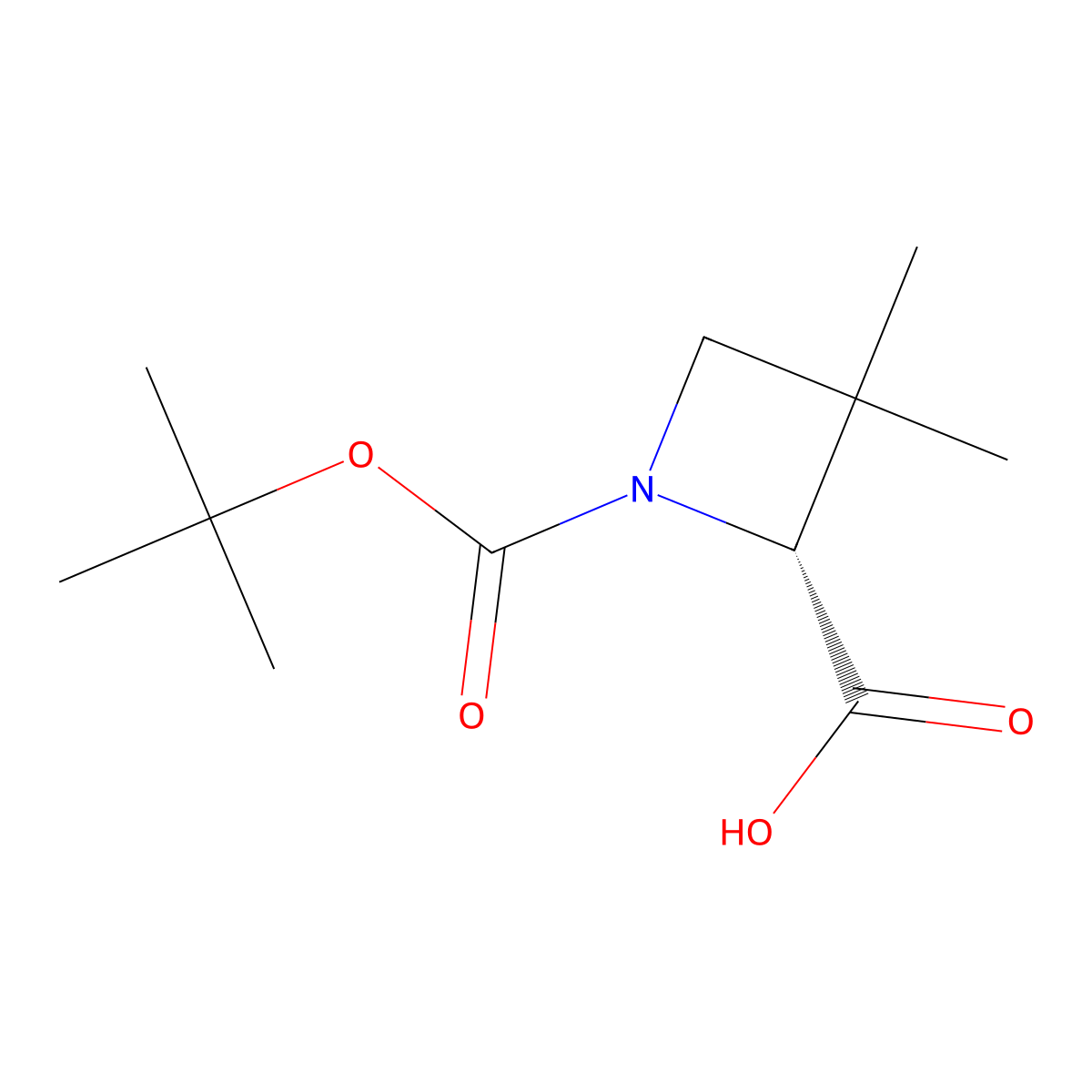 (2R)-1-[(tert-butoxy)carbonyl]-3,3-dimethylazetidine-2-carboxylic acid molecular structure, CAS 2165940-24-7