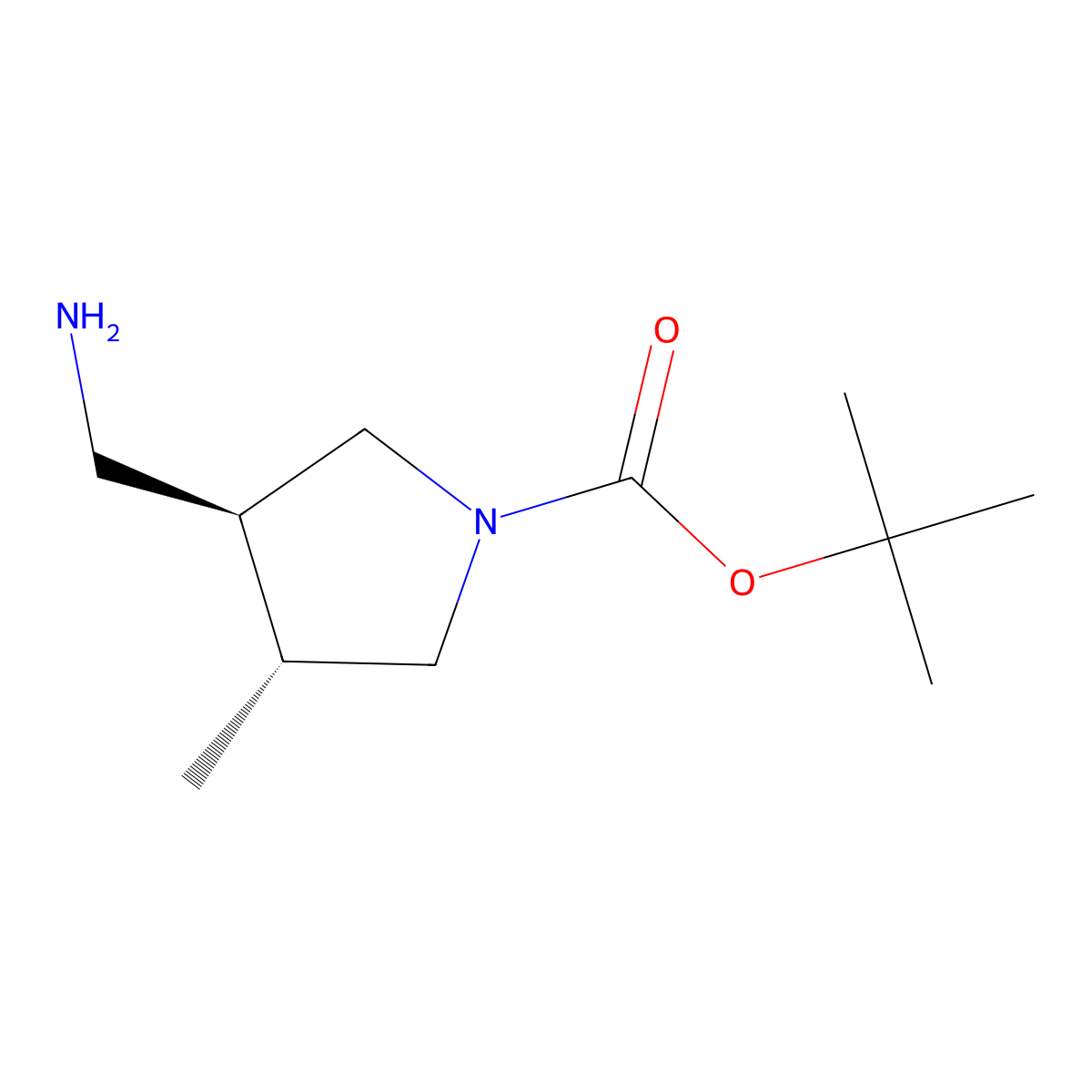 tert-Butyl (3S,4R)-3-(aminomethyl)-4-methylpyrrolidine-1-carboxylate molecular structure, CAS 2165944-37-4