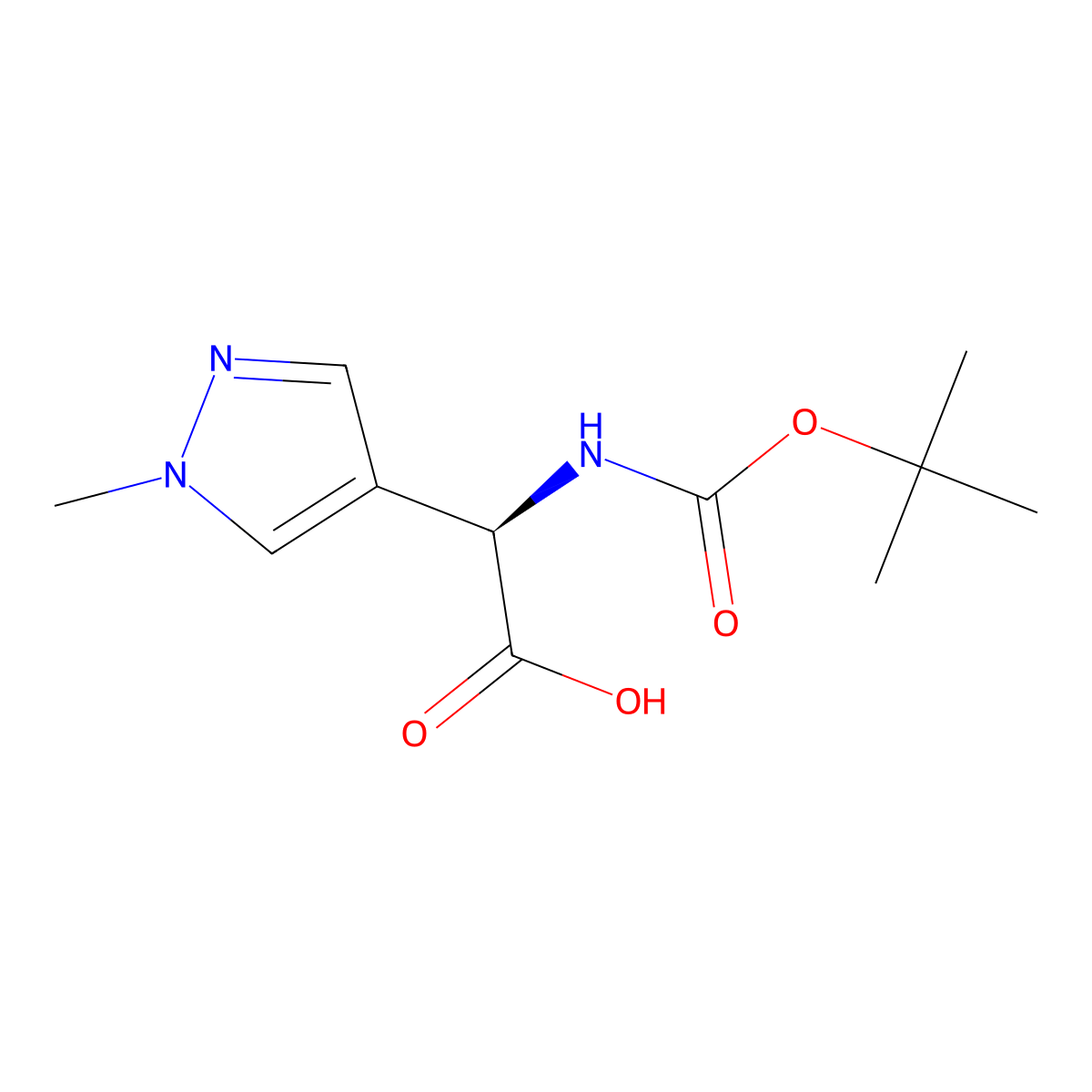 (2R)-2-{[(tert-butoxy)carbonyl]amino}-2-(1-methyl-1H-pyrazol-4-yl)acetic acid molecular structure, CAS 2165947-34-0