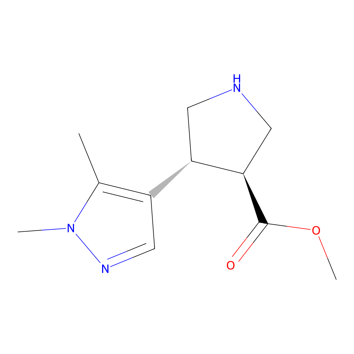 rac-methyl (3R,4S)-4-(1,5-dimethyl-1H-pyrazol-4-yl)pyrrolidine-3-carboxylate molecular structure, CAS 2165957-19-5