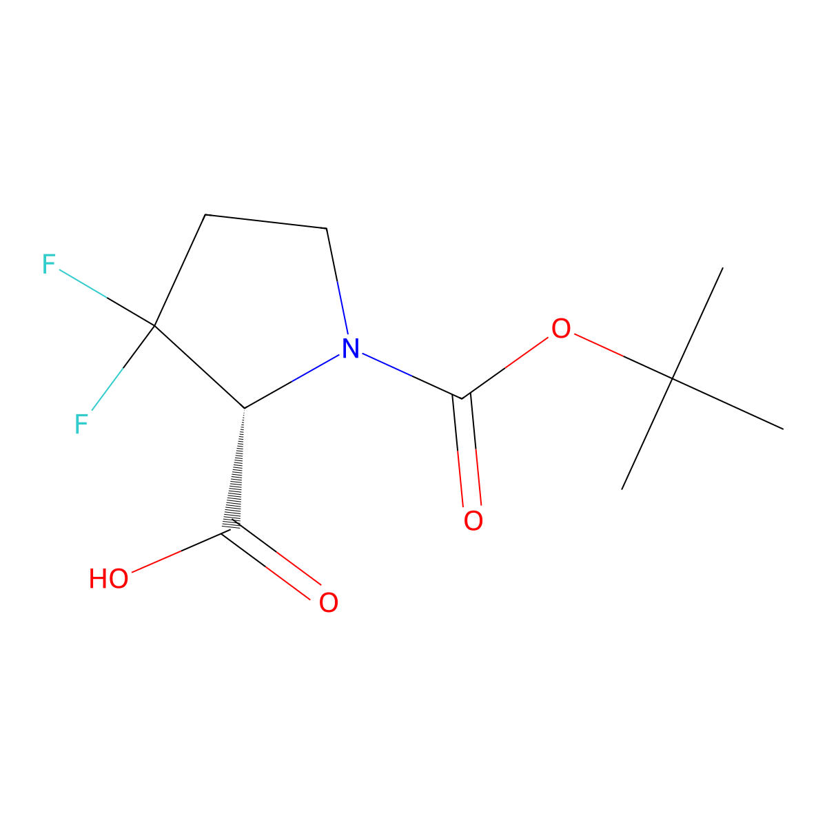 (2R)-1-[(tert-Butoxy)carbonyl]-3,3-difluoropyrrolidine-2-carboxylic acid molecular structure, CAS 2165961-82-8