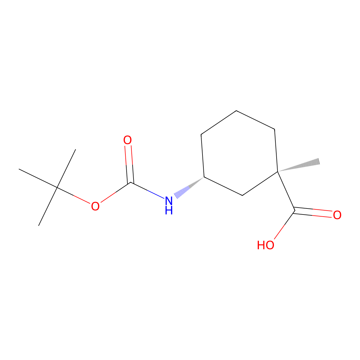 rac-(1R,3R)-3-{[(tert-butoxy)carbonyl]amino}-1-methylcyclohexane-1-carboxylic acid molecular structure, CAS 2165979-04-2