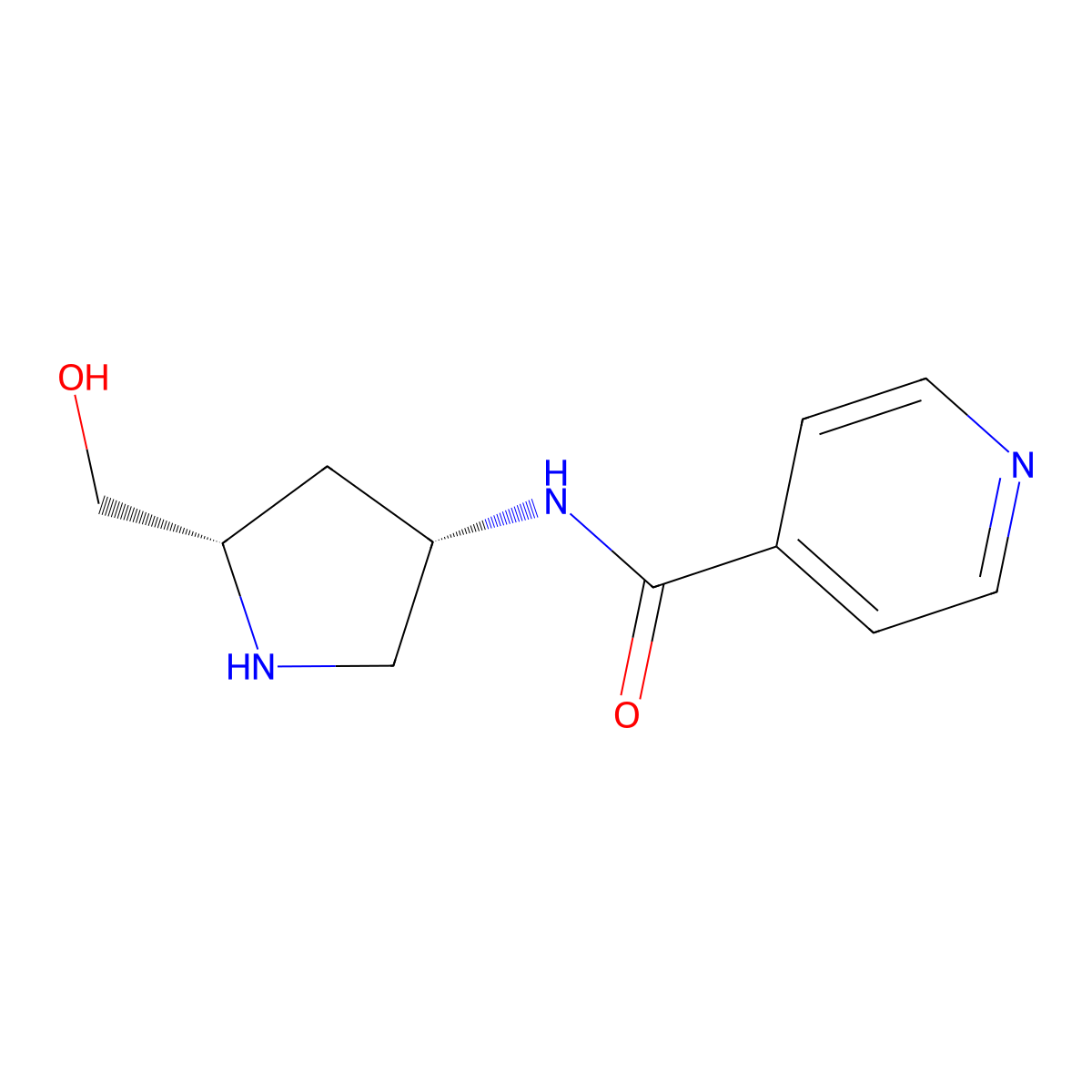 N-[(3S,5S)-5-(hydroxymethyl)tetrahydro-1H-pyrrol-3-yl]isonicotinamide molecular structure, CAS 2165991-76-2