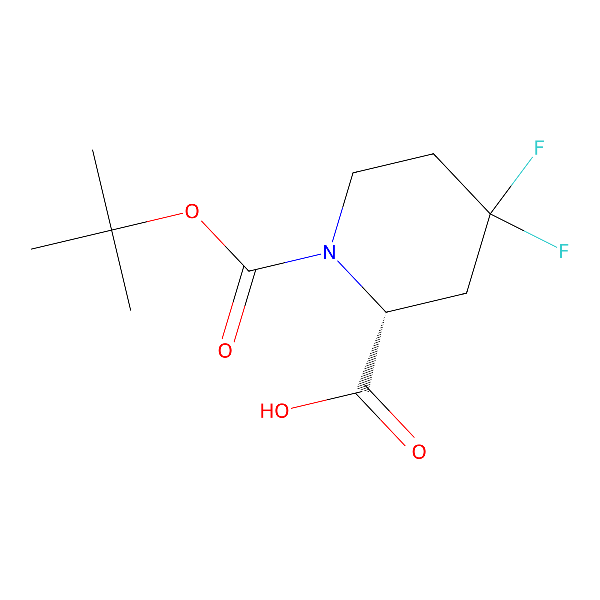 (R)-1-(tert-Butoxycarbonyl)-4,4-difluoropiperidine-2-carboxylic acid molecular structure, CAS 2166008-44-0