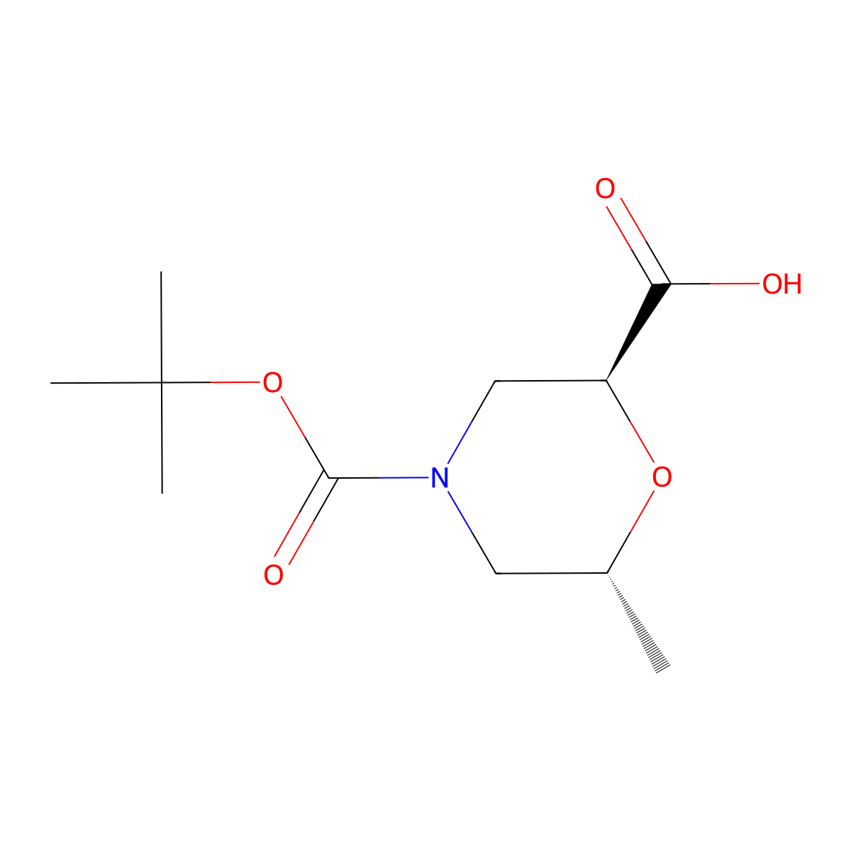 (2S,6R)-4-((tert-butoxy)carbonyl)-6-methylmorpholine-2-carboxylic acid molecular structure, CAS 2166009-21-6