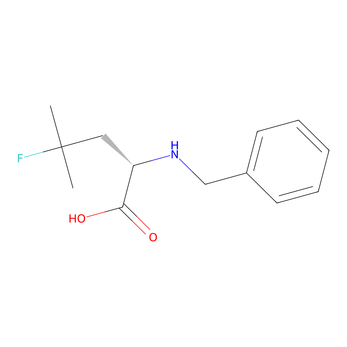 (S)-2-(benzylamino)-4-fluoro-4-methylpentanoic acid molecular structure, CAS 2166017-06-5