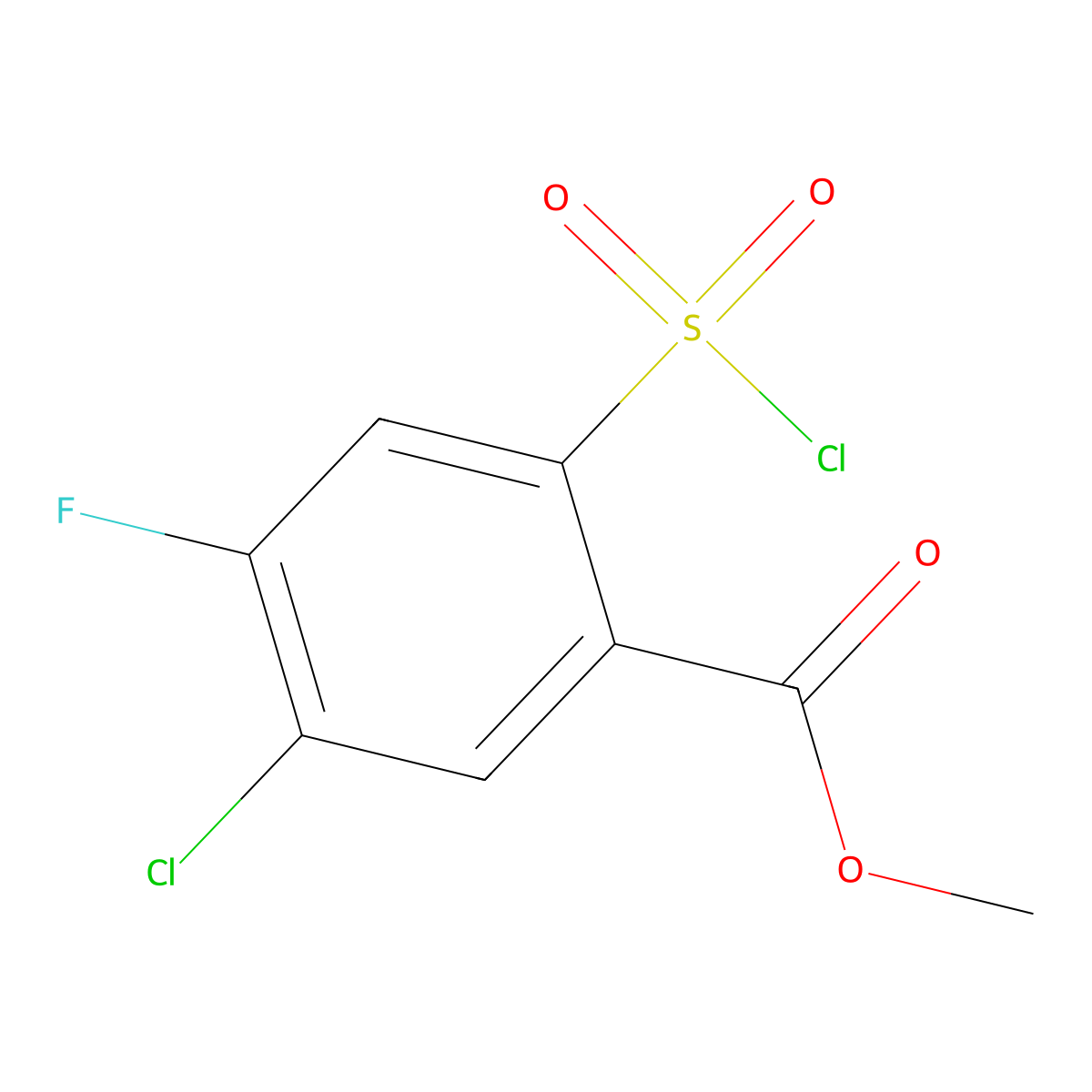 Methyl 5-chloro-2-(chlorosulfonyl)-4-fluorobenzoate molecular structure, CAS 2166028-34-6