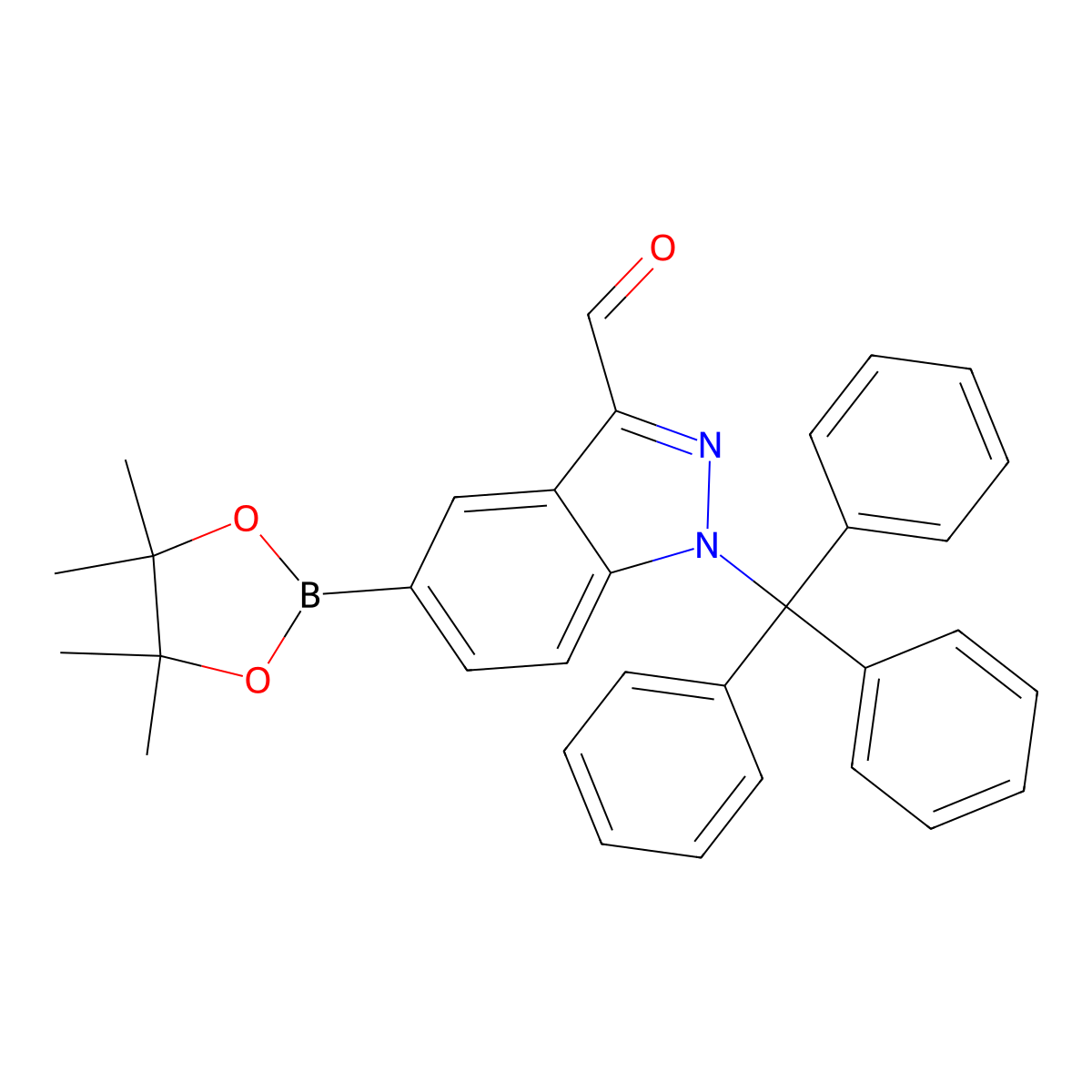 5-(4,4,5,5-Tetramethyl-1,3,2-dioxaborolan-2-yl)-1-trityl-1H-indazole-3-carbaldehyde molecular structure, CAS 2166086-40-2