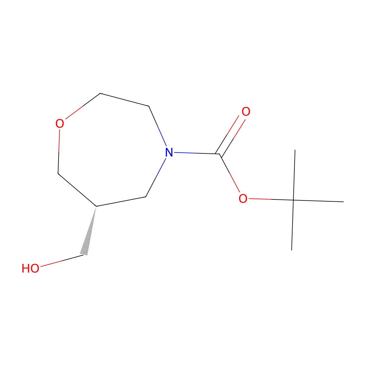 Tert-butyl (6R)-6-(hydroxymethyl)-1,4-oxazepane-4-carboxylate molecular structure, CAS 2166087-95-0
