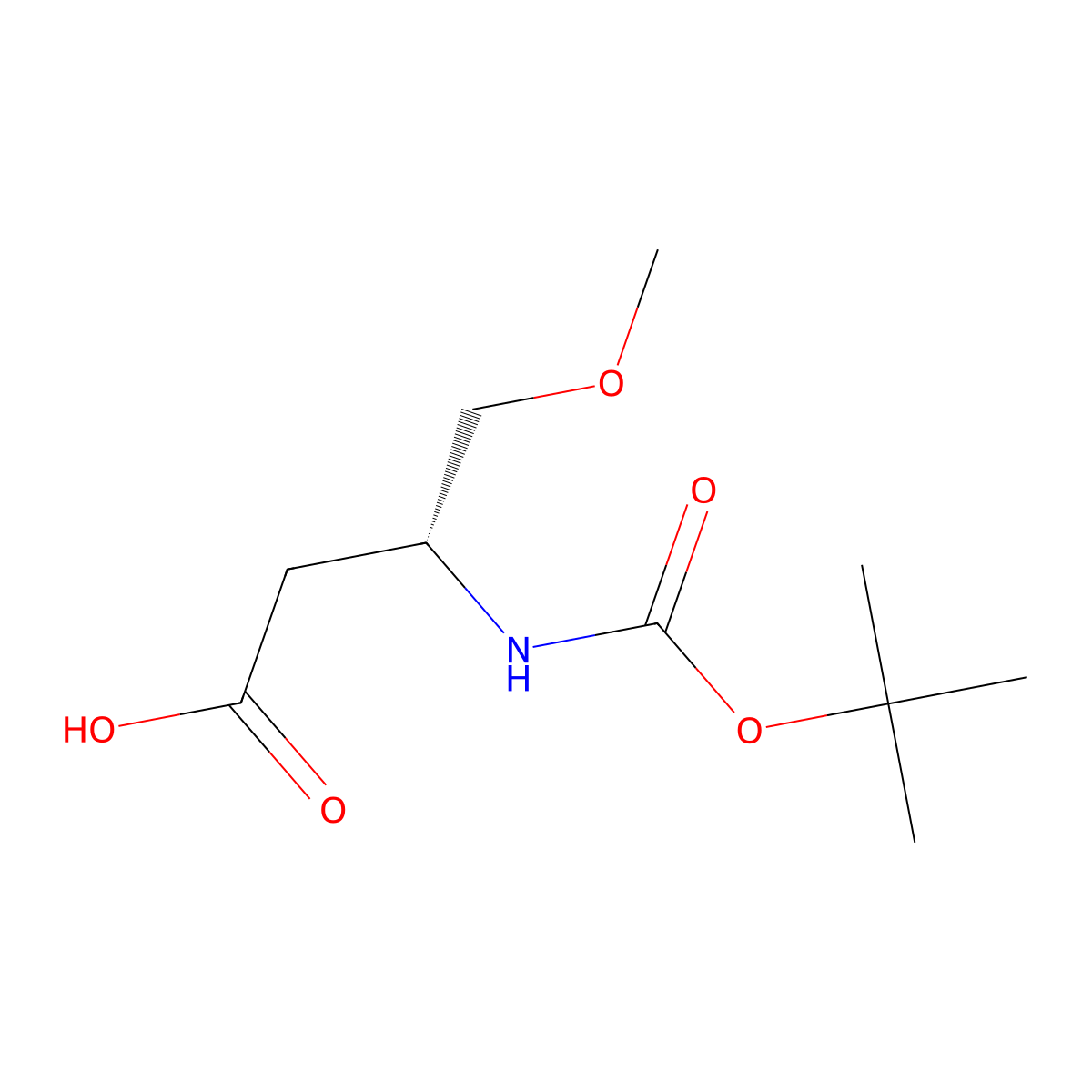 (3R)-3-(((tert-butoxy)carbonyl)amino)-4-methoxybutanoic acid molecular structure, CAS 2166088-18-0