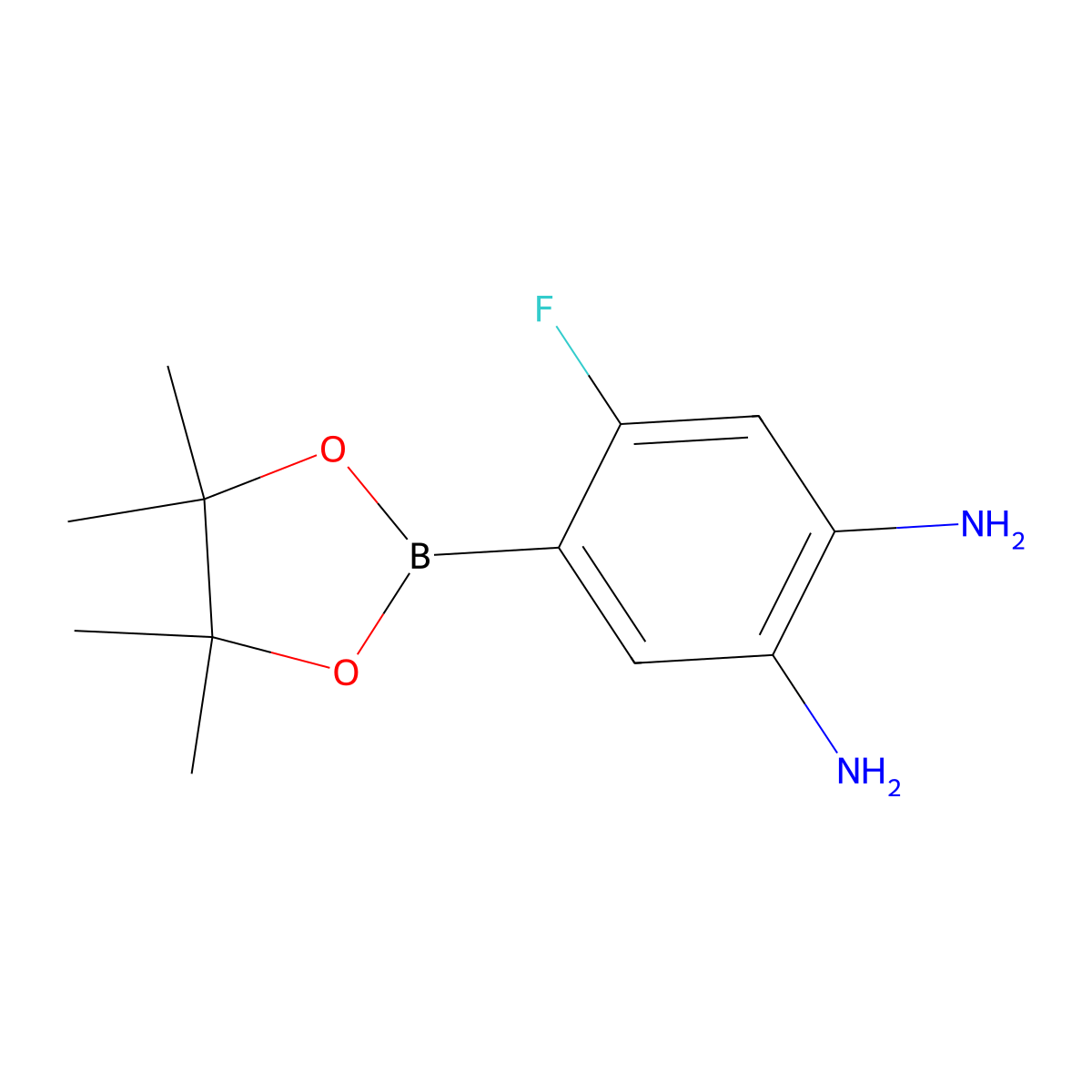 4-Fluoro-5-(tetramethyl-1,3,2-dioxaborolan-2-yl)benzene-1,2-diamine molecular structure, CAS 2166096-64-4