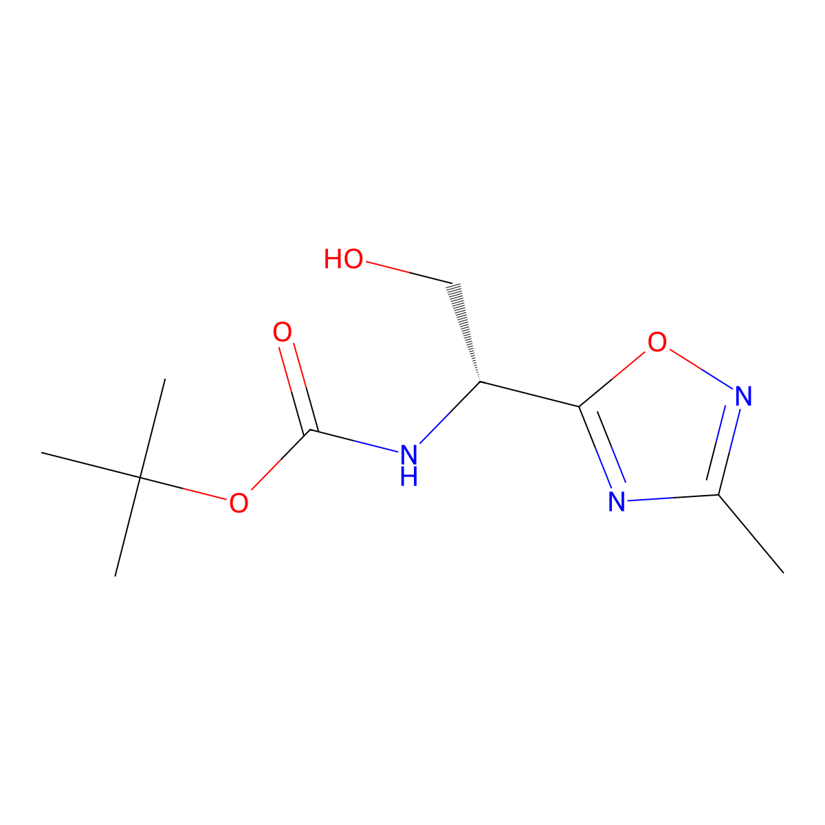 tert-butyl N-[(1R)-2-hydroxy-1-(3-methyl-1,2,4-oxadiazol-5-yl)ethyl]carbamate molecular structure, CAS 2166167-44-6