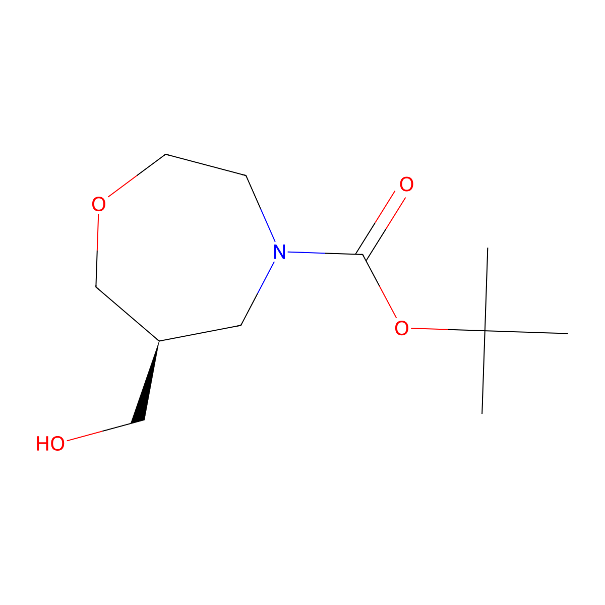 tert-butyl (6S)-6-(hydroxymethyl)-1,4-oxazepane-4-carboxylate molecular structure, CAS 2166196-94-5