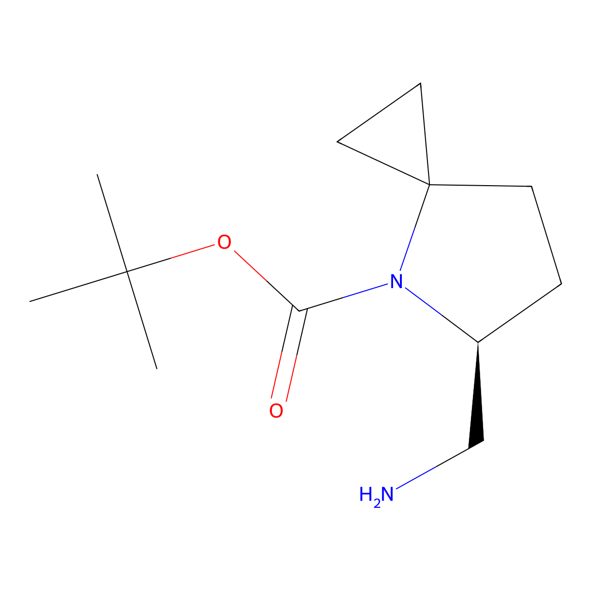 tert-Butyl (S)-5-(aminomethyl)-4-azaspiro[2.4]heptane-4-carboxylate molecular structure, CAS 2166229-43-0
